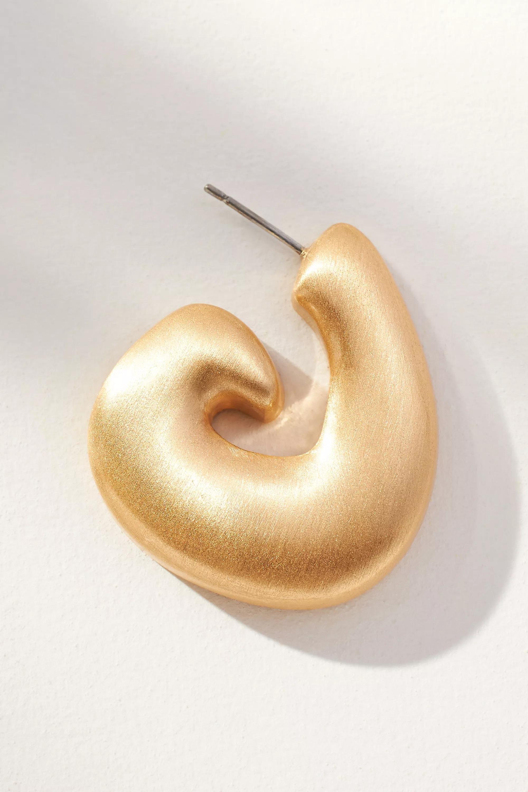 Metal Swirl Earrings, Gold, A501_0070, large image number 1