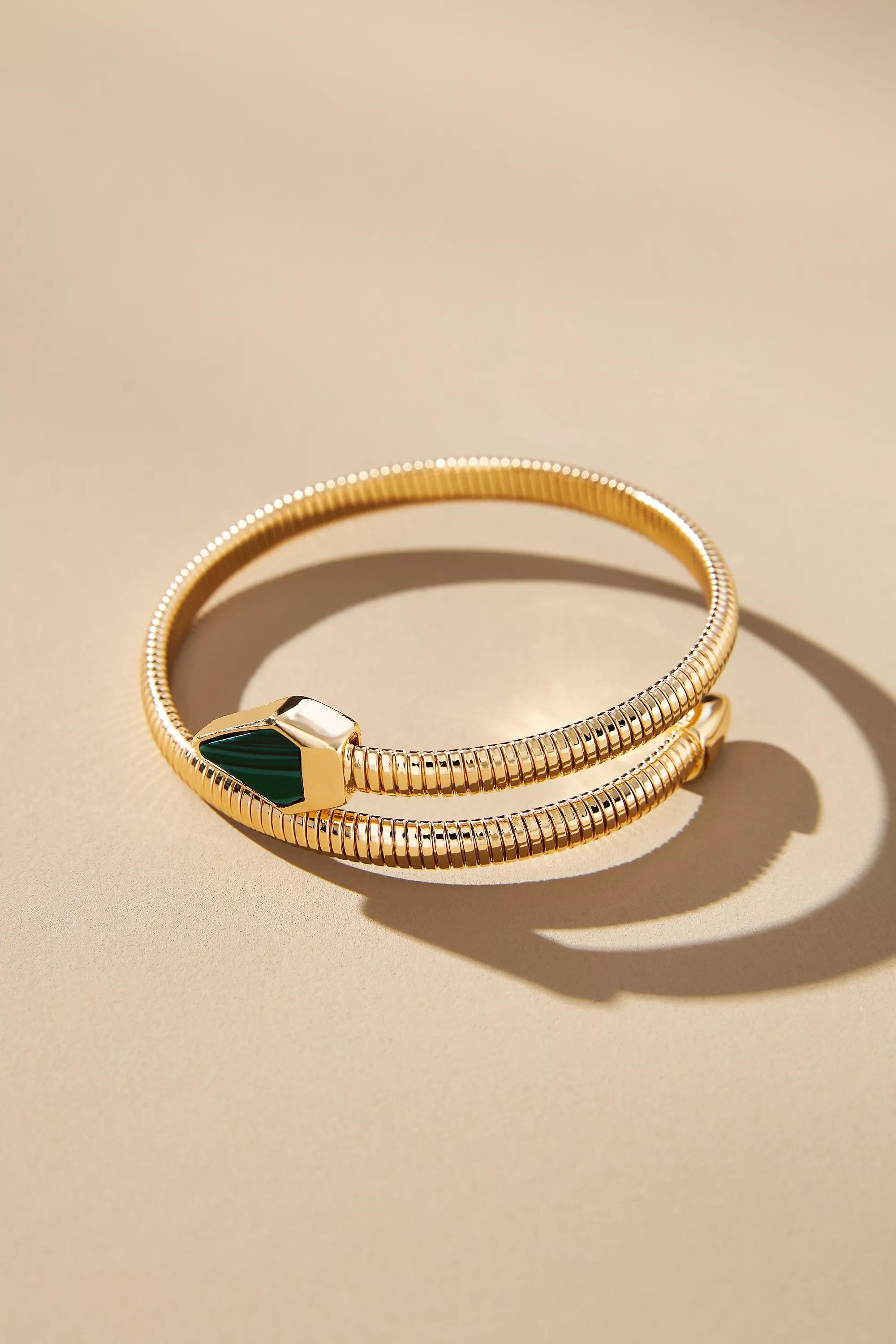 Stone Serpent Wrap Bracelet, Green, , large image number 0