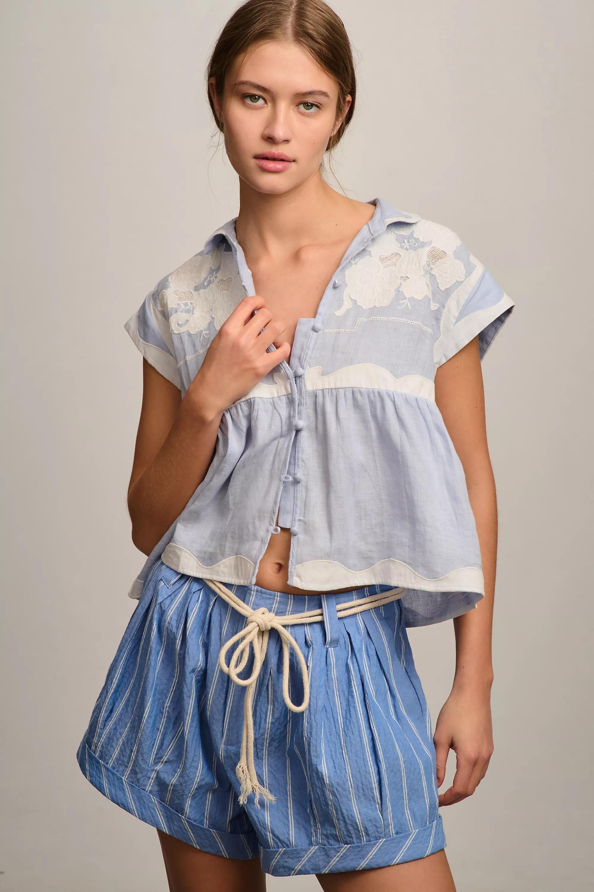 Anthropologie Embroidered Blouse, Blue, , large image number 0