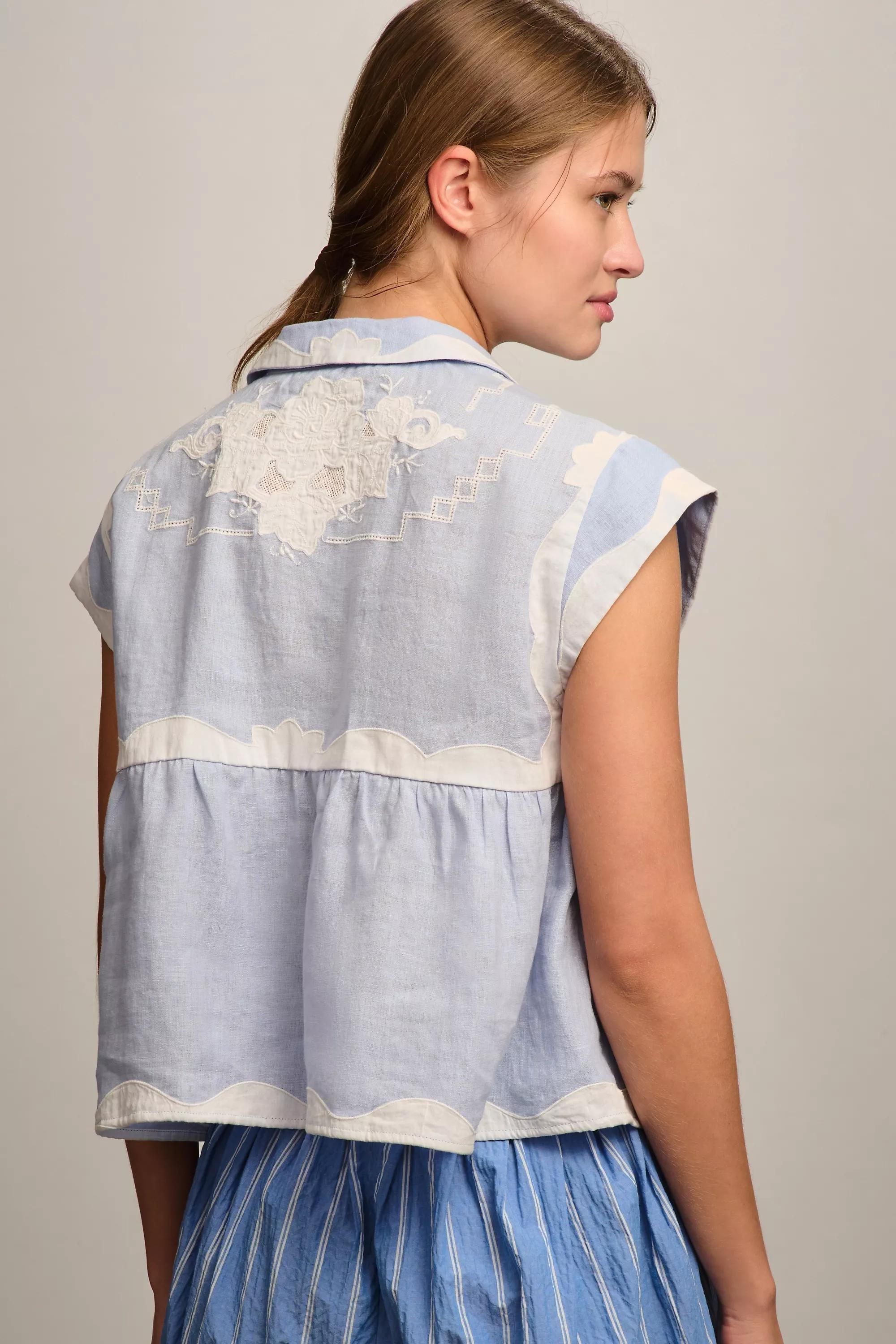 Anthropologie Embroidered Blouse, Blue, , large image number 1