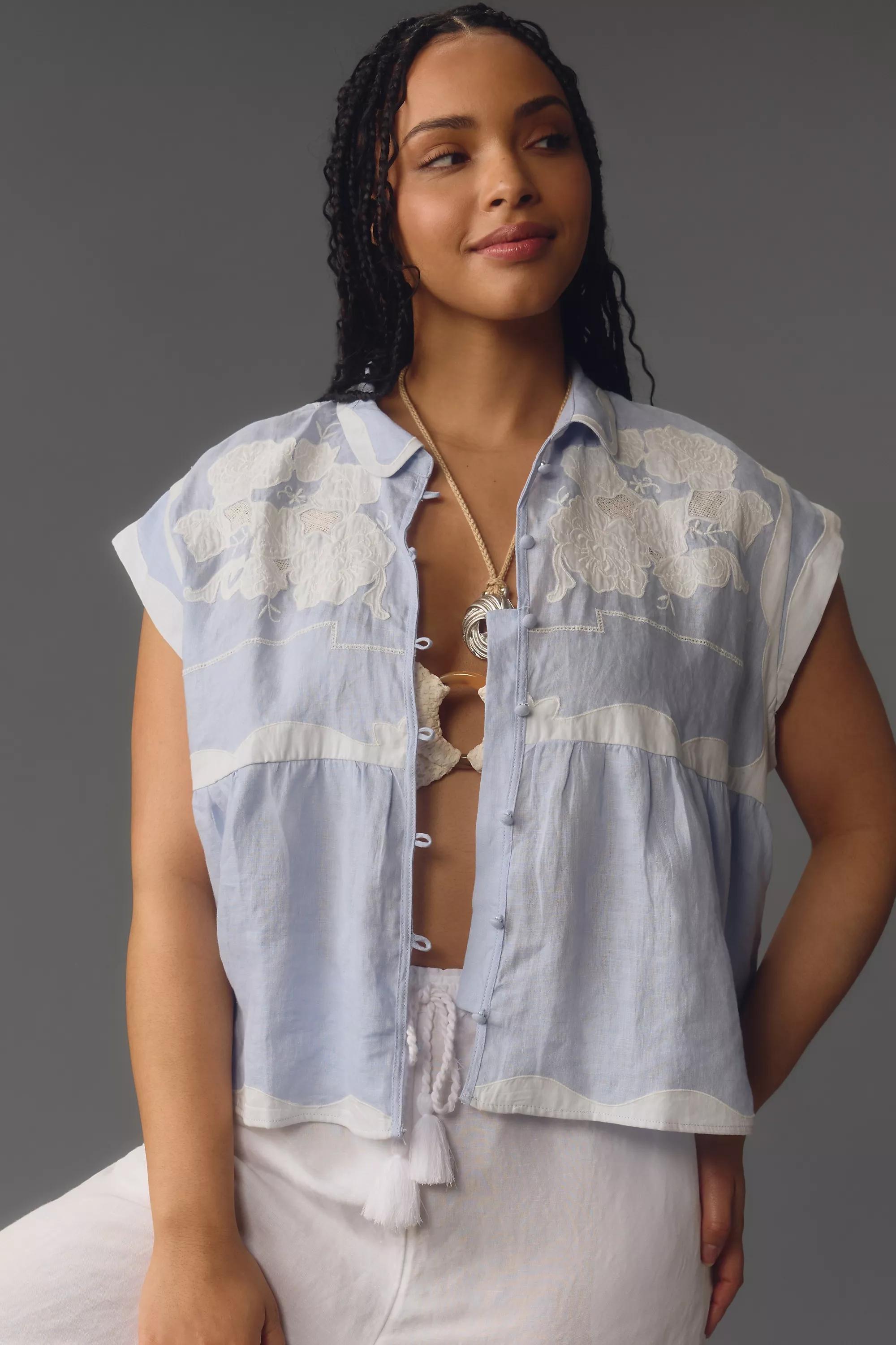 Anthropologie Embroidered Blouse, Blue, , large image number 3