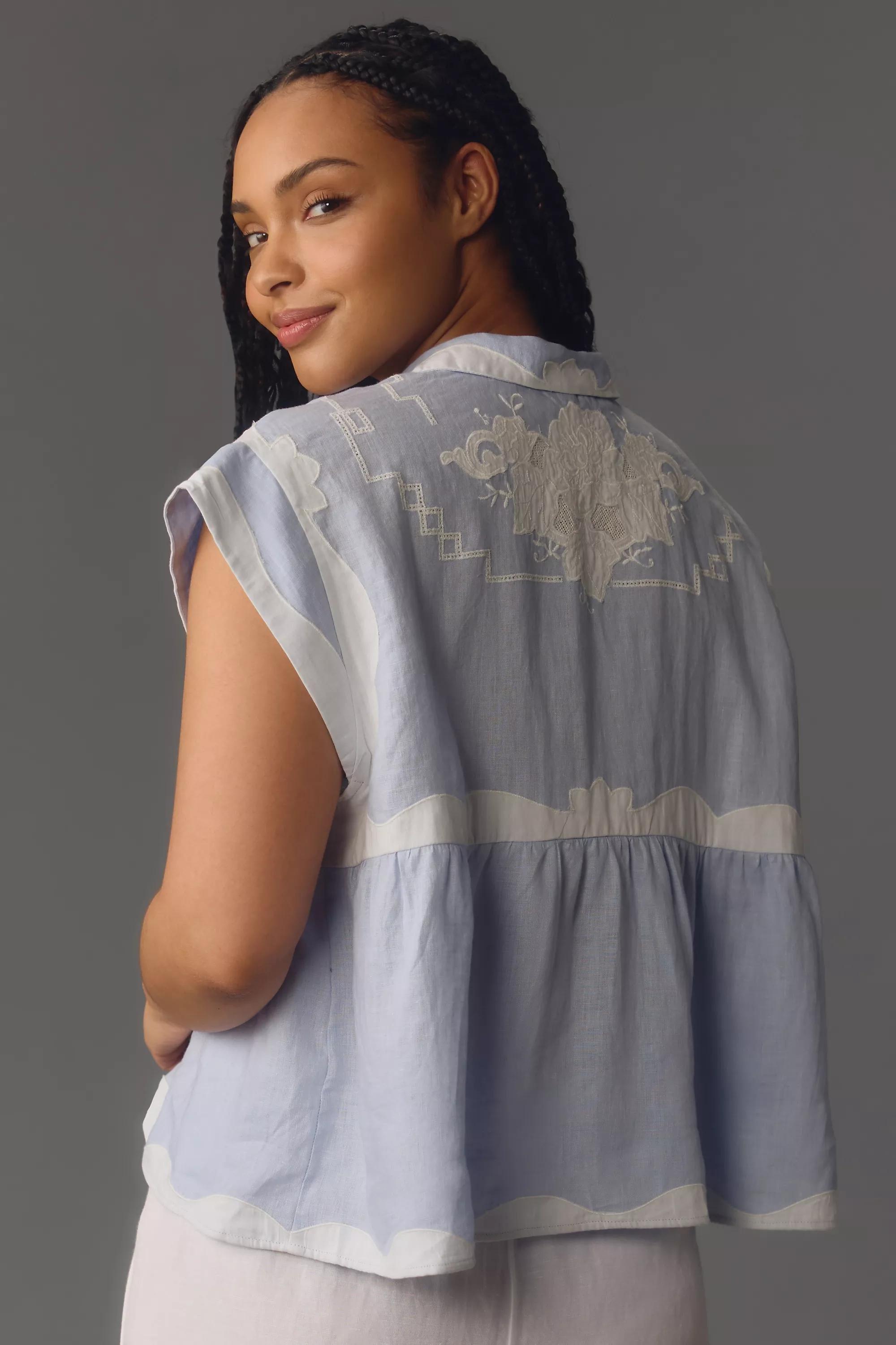 Anthropologie Embroidered Blouse, Blue, , large image number 4