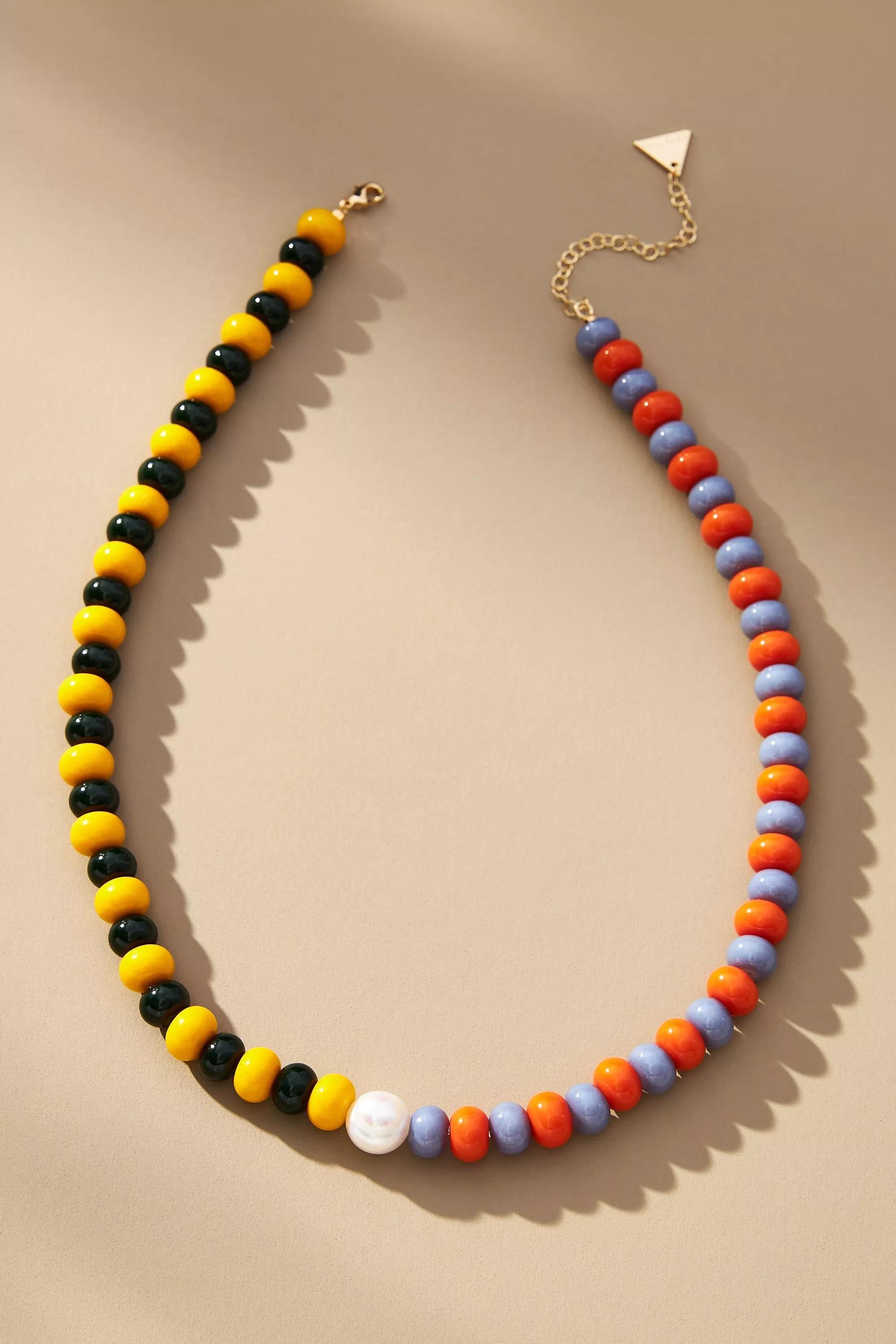 Gold-Plated Beaded Stripe Necklace, Yellow, A501_0072, large image number 0