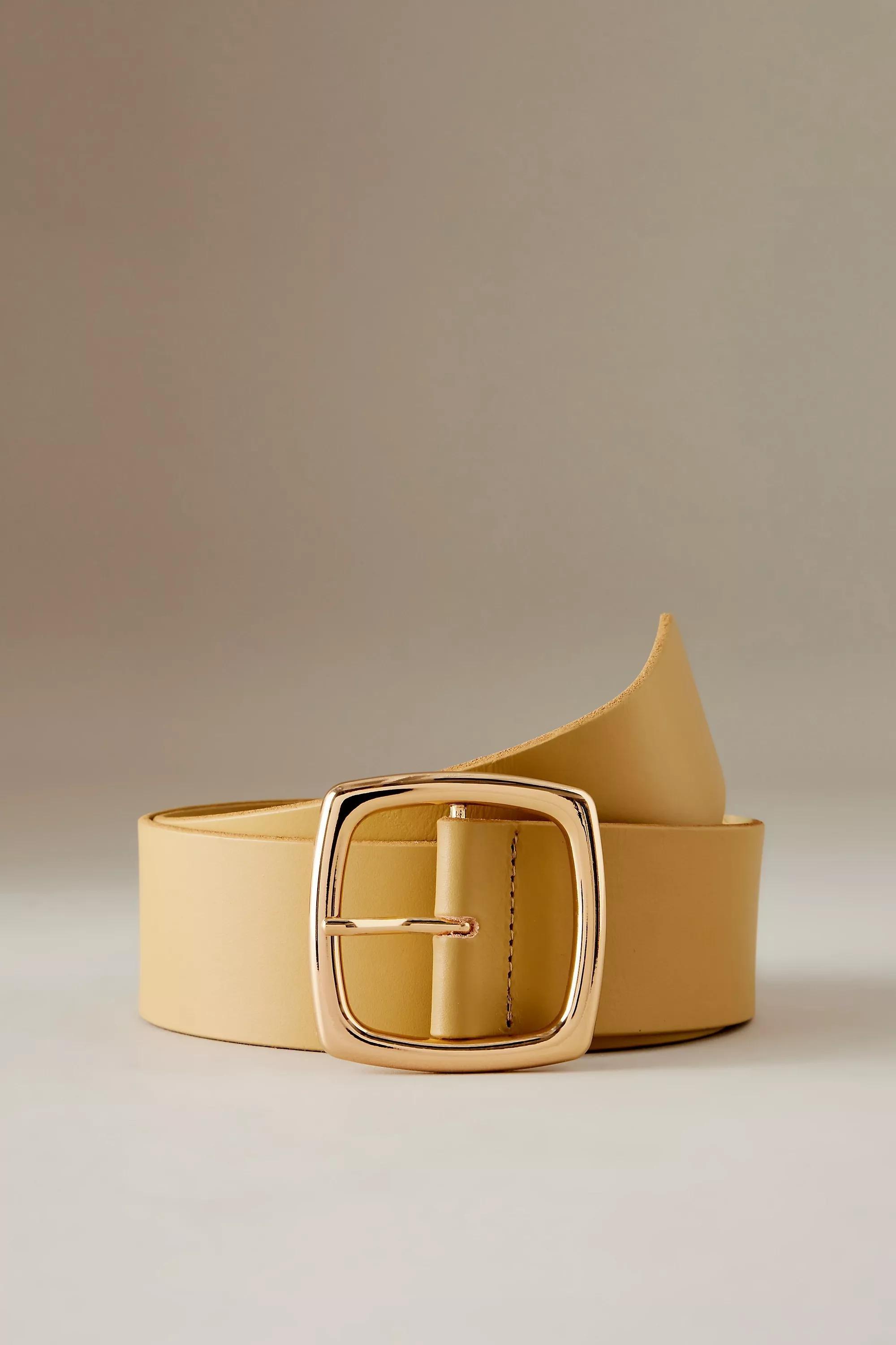 Leather Square Buckle Belt, Taupe, , large image number 0