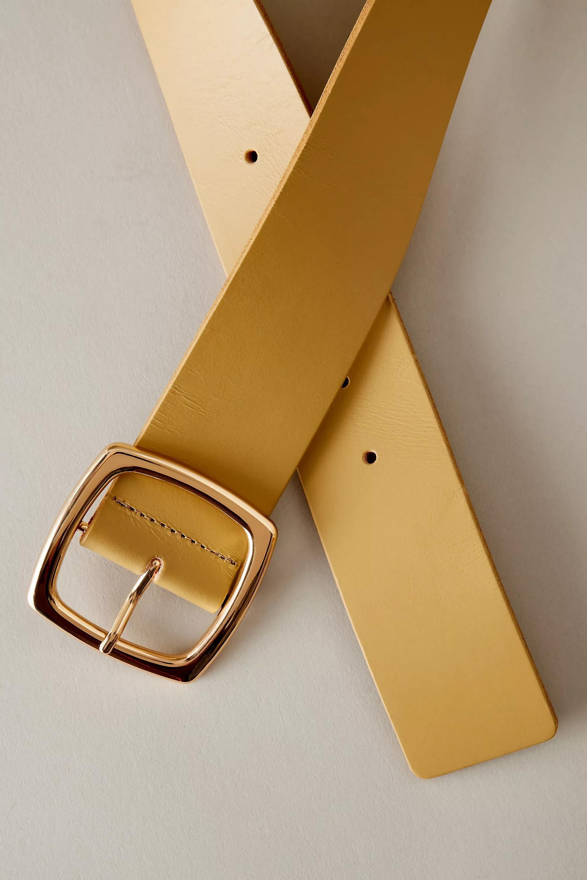 Leather Square Buckle Belt, Taupe, , large image number 2