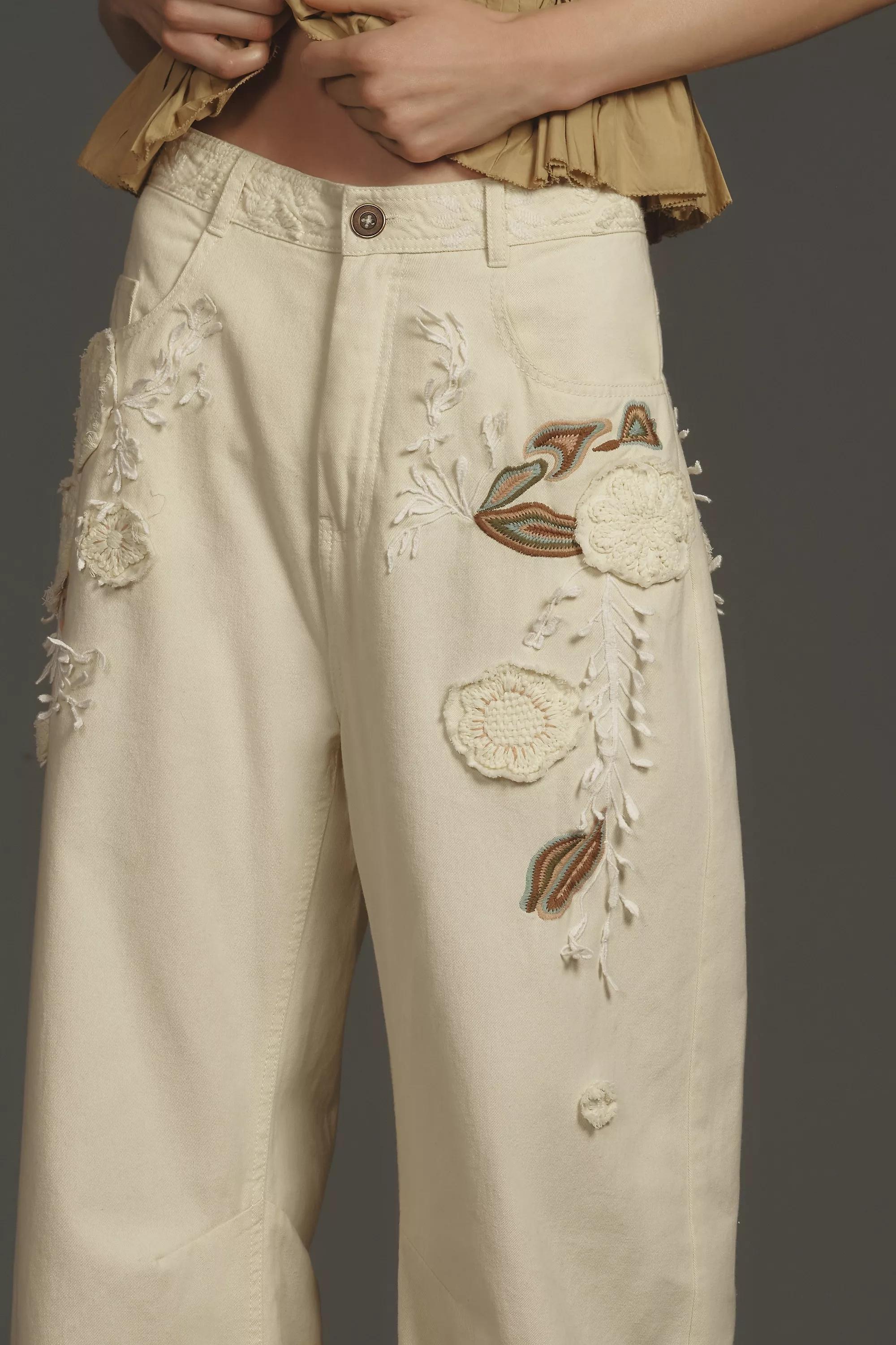 Anthropologie Floral Casual Trousers, Beige, , large image number 3