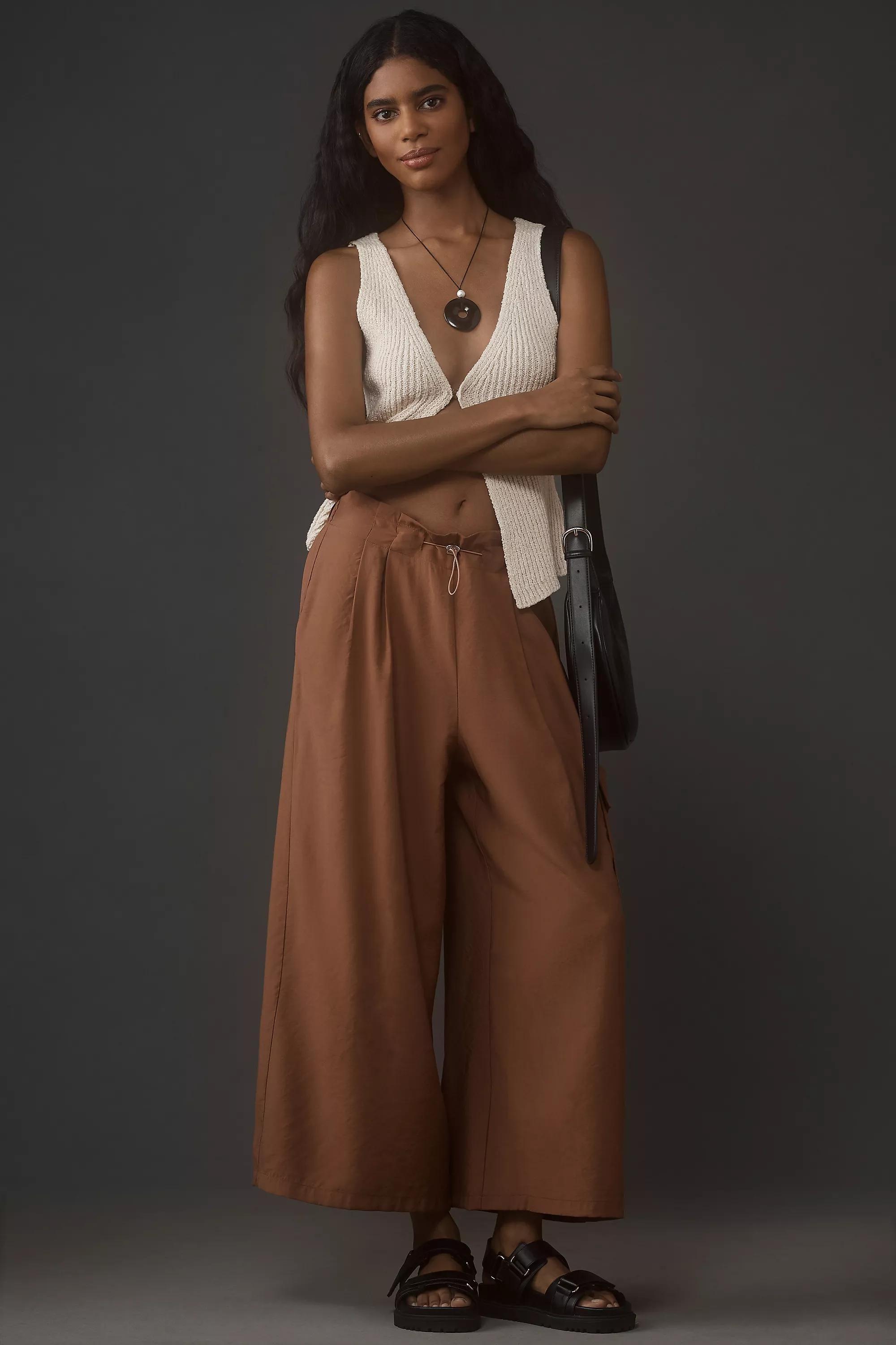 Wide-Leg Bungee Trousers, Brown, , large image number 0
