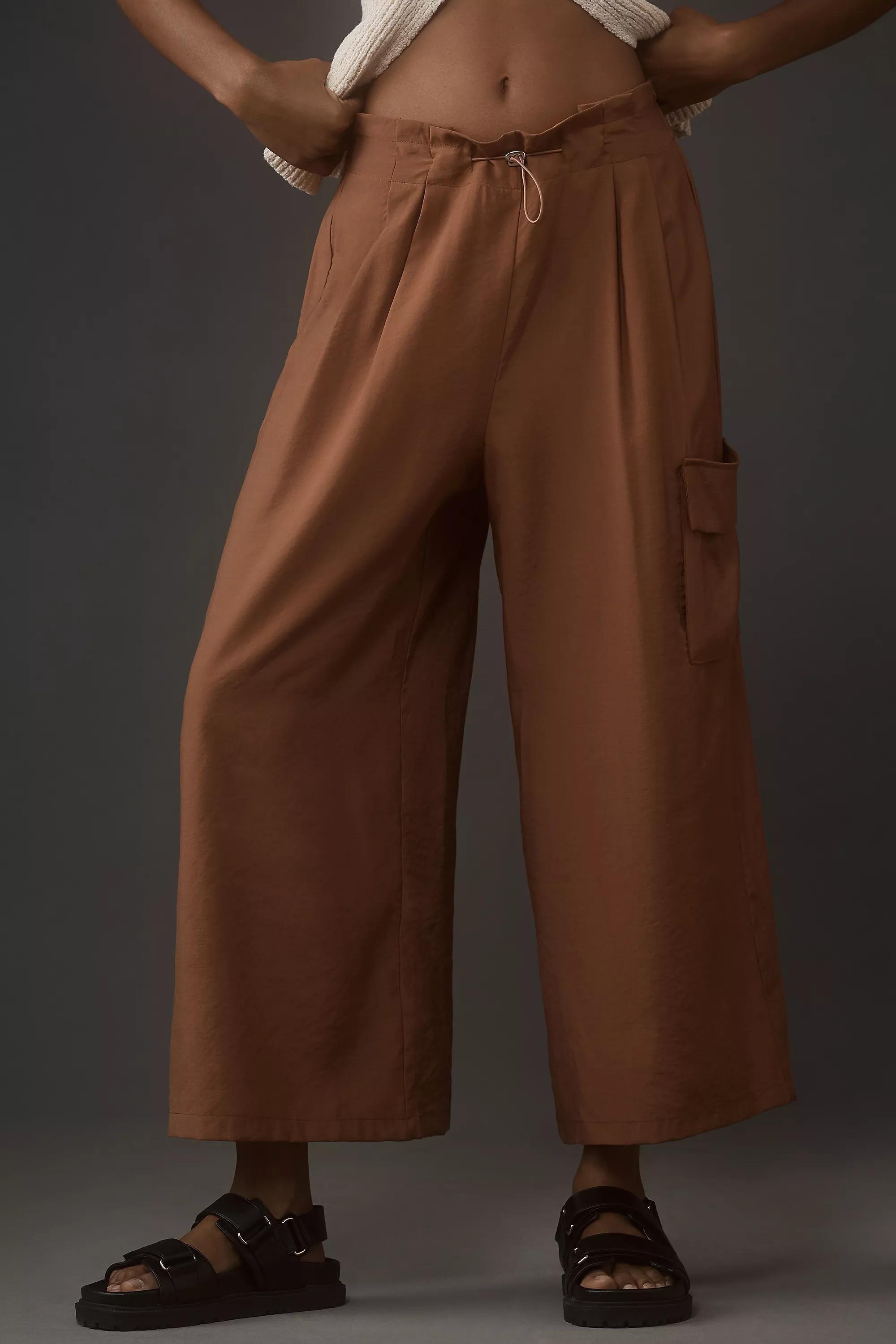 Wide-Leg Bungee Trousers, Brown, , large image number 1