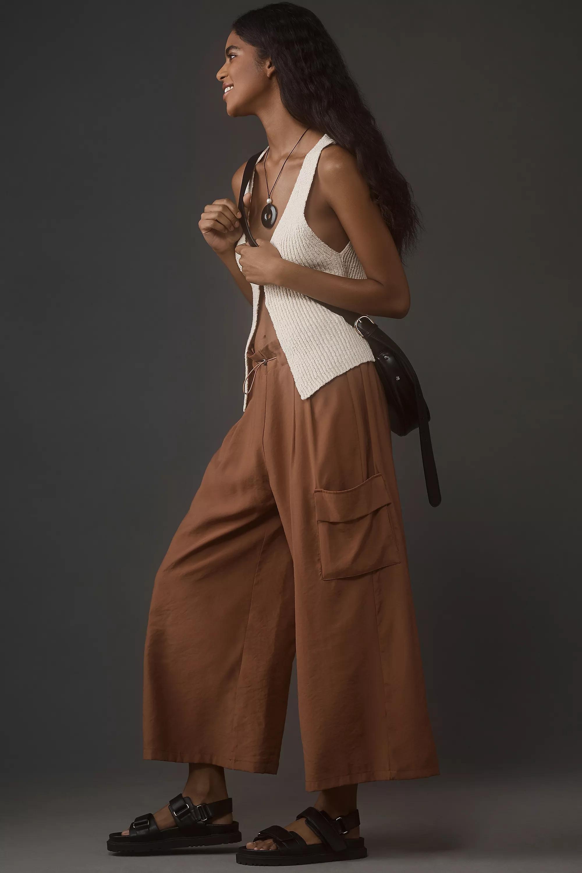Wide-Leg Bungee Trousers, Brown, , large image number 2