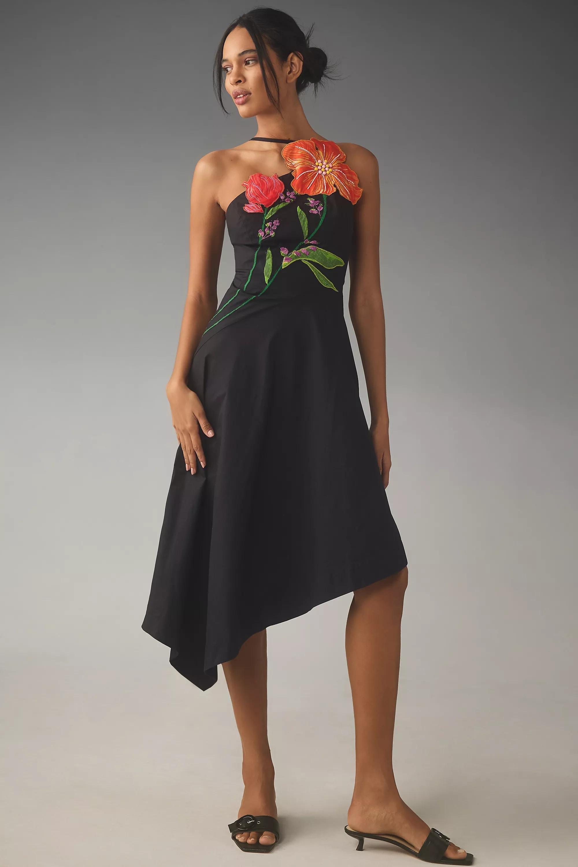 Anthropologie Embroidered Strapless Midi, Black, , large image number 0