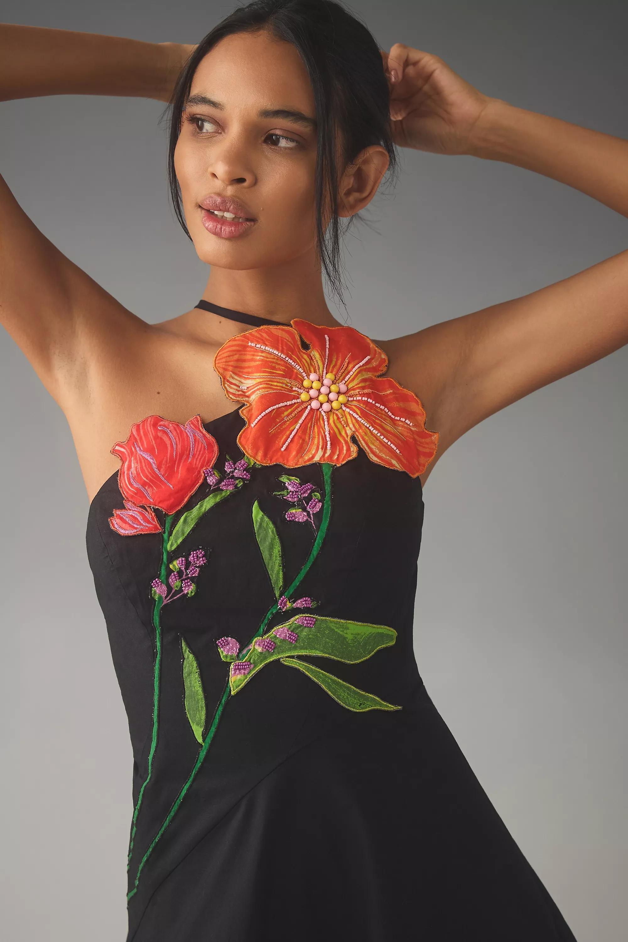 Anthropologie Embroidered Strapless Midi, Black, , large image number 3