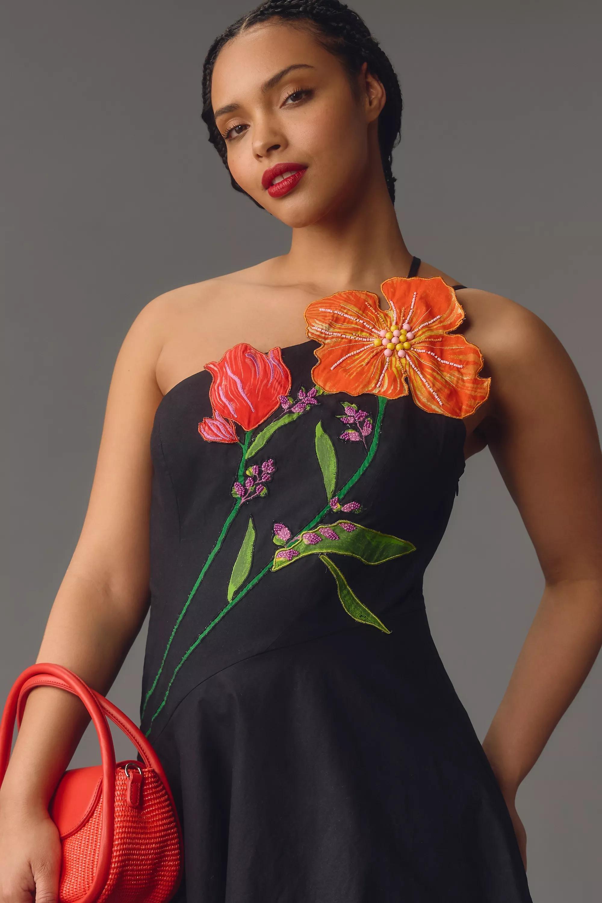 Anthropologie Embroidered Strapless Midi, Black, A501_0001, large image number 4