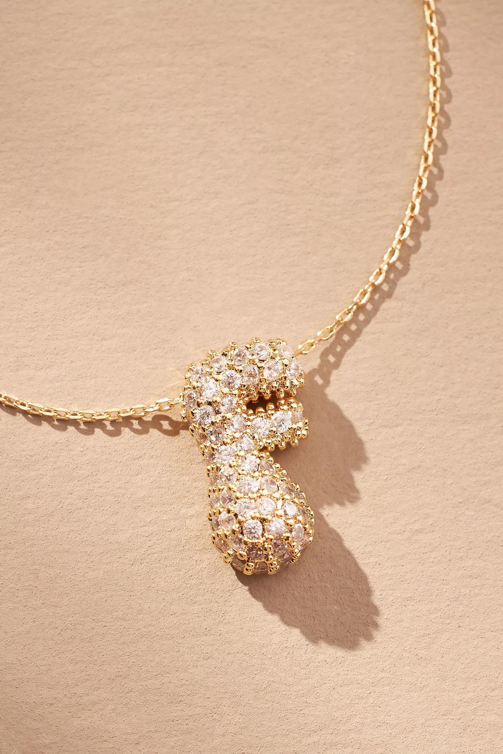 Anthropologie Pave Bubble Letter Monogram Necklace, Gold, A501_0906, large image number 0