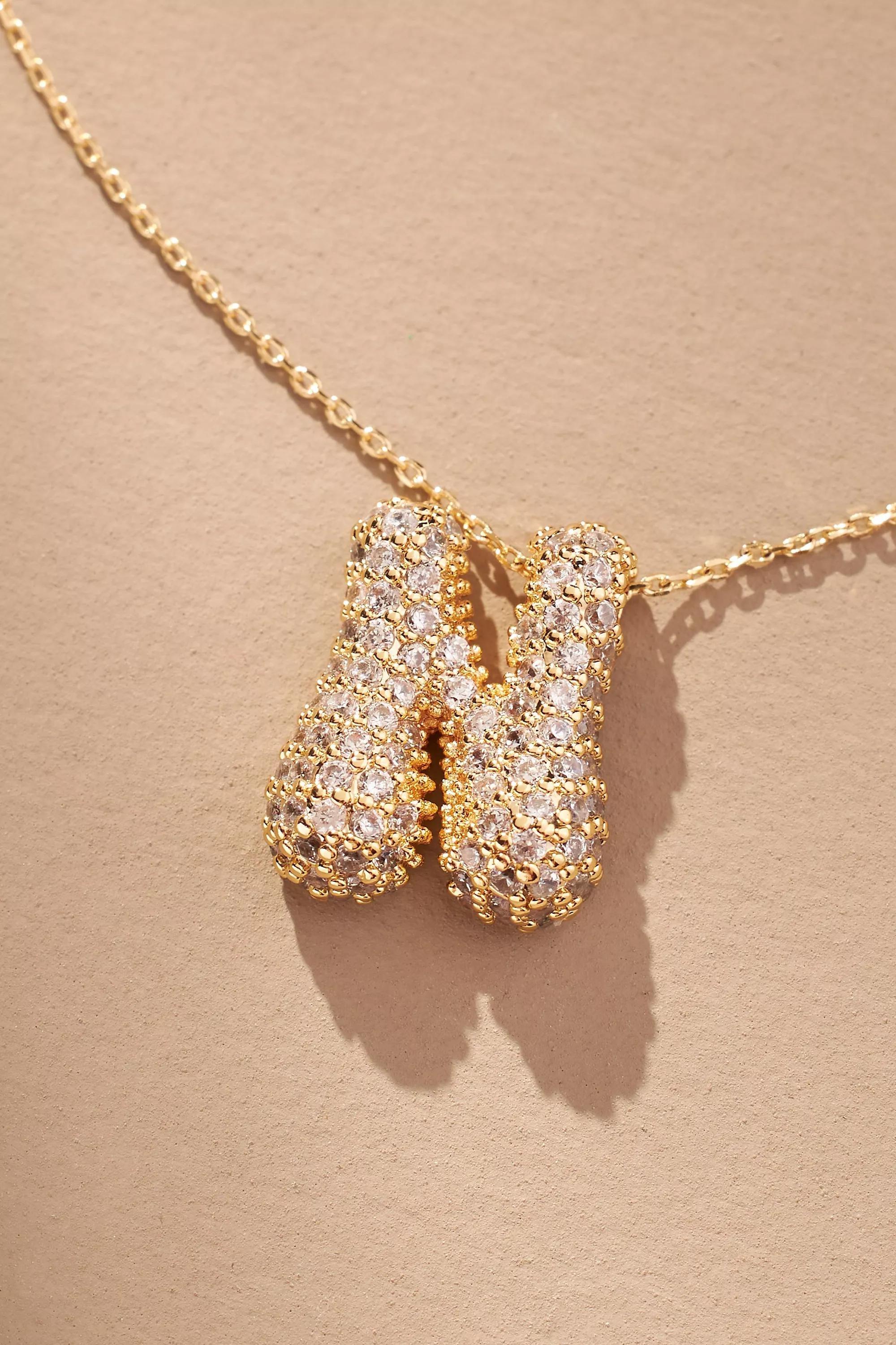 Anthropologie Bubble Letter Monogram Necklace, Gold, A501_0914, large image number 0
