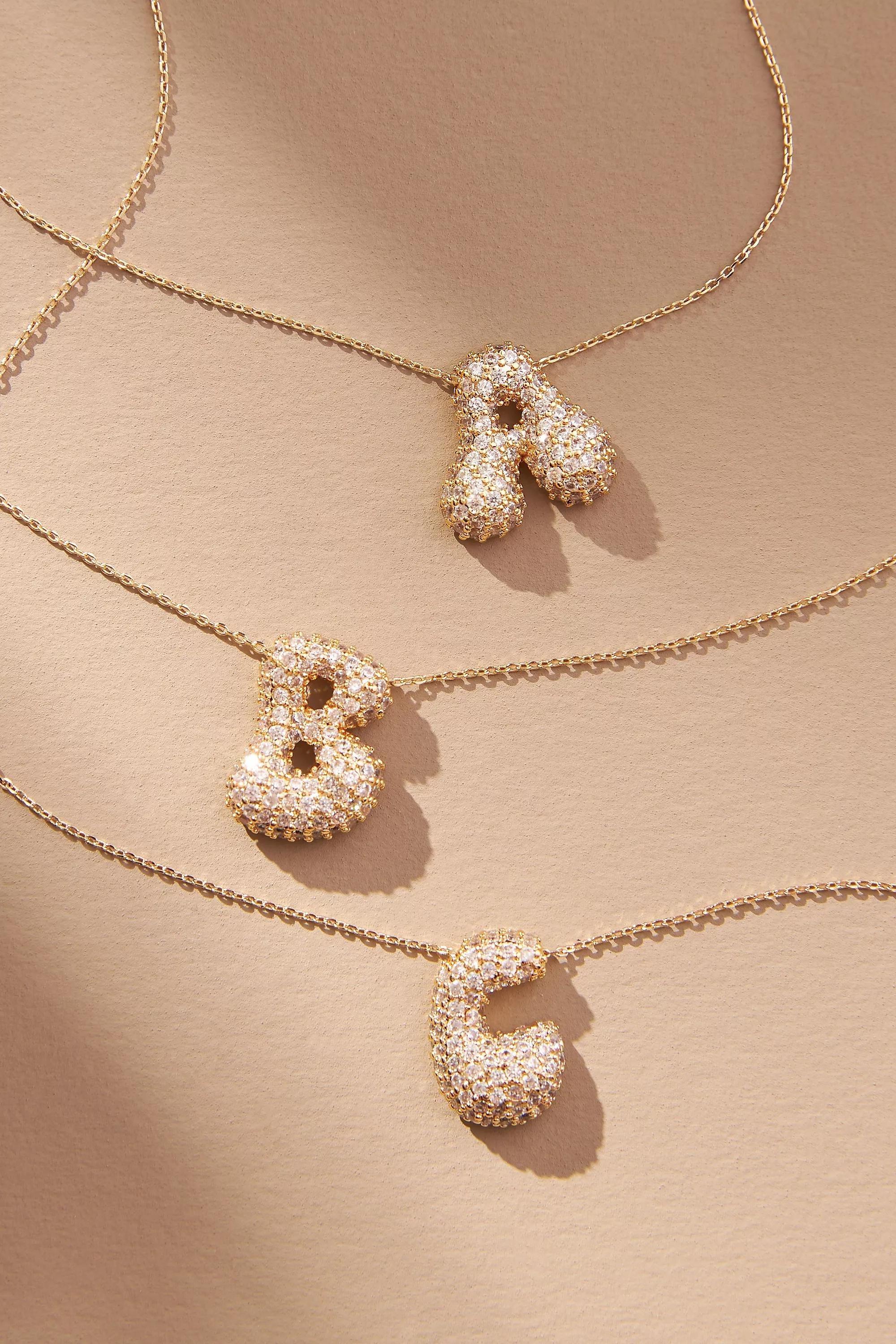 Anthropologie Bubble Letter Monogram Necklace, Gold, A501_0914, large image number 1