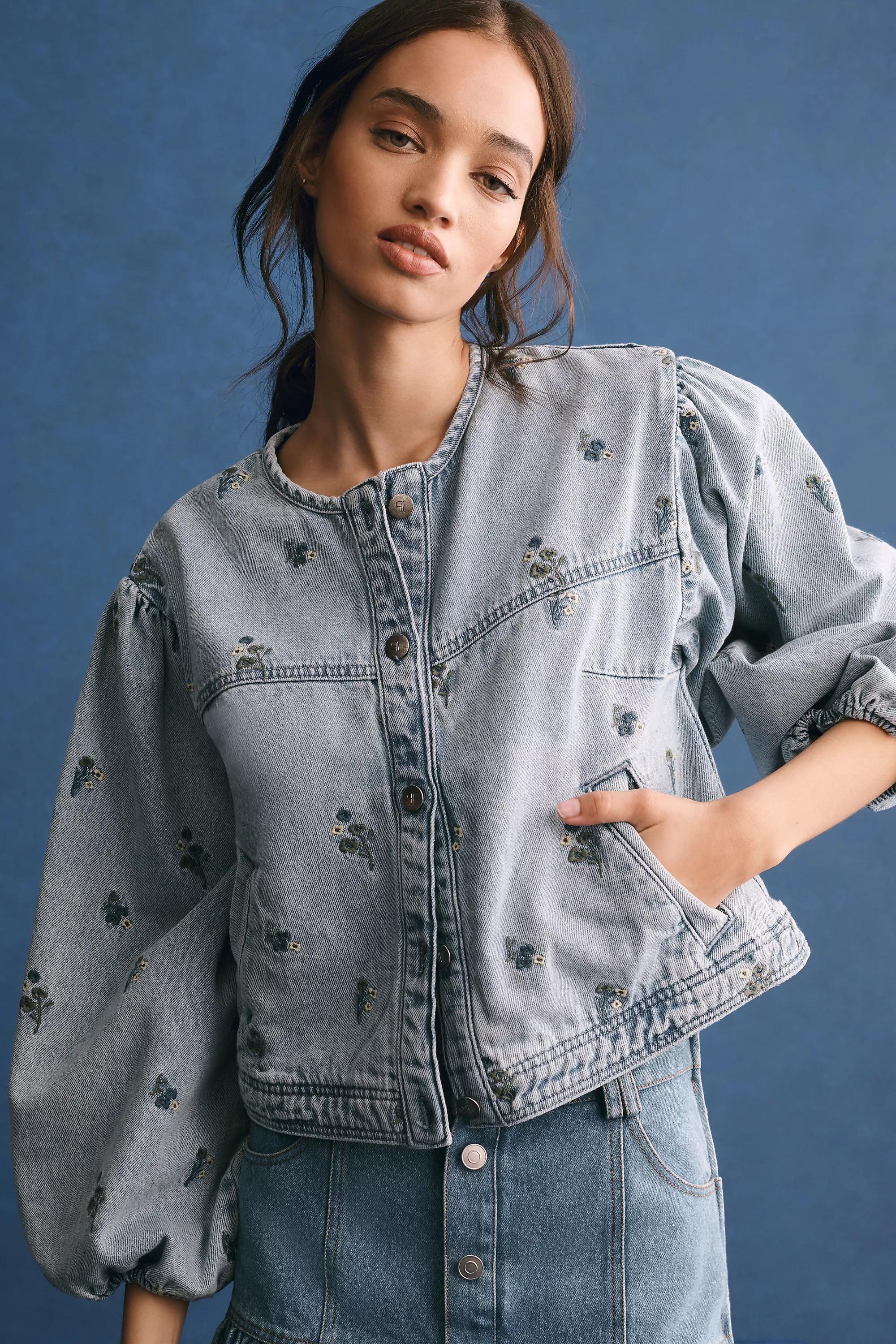 Anthropologie Embroidered Denim Casual, Blue, , large image number 0