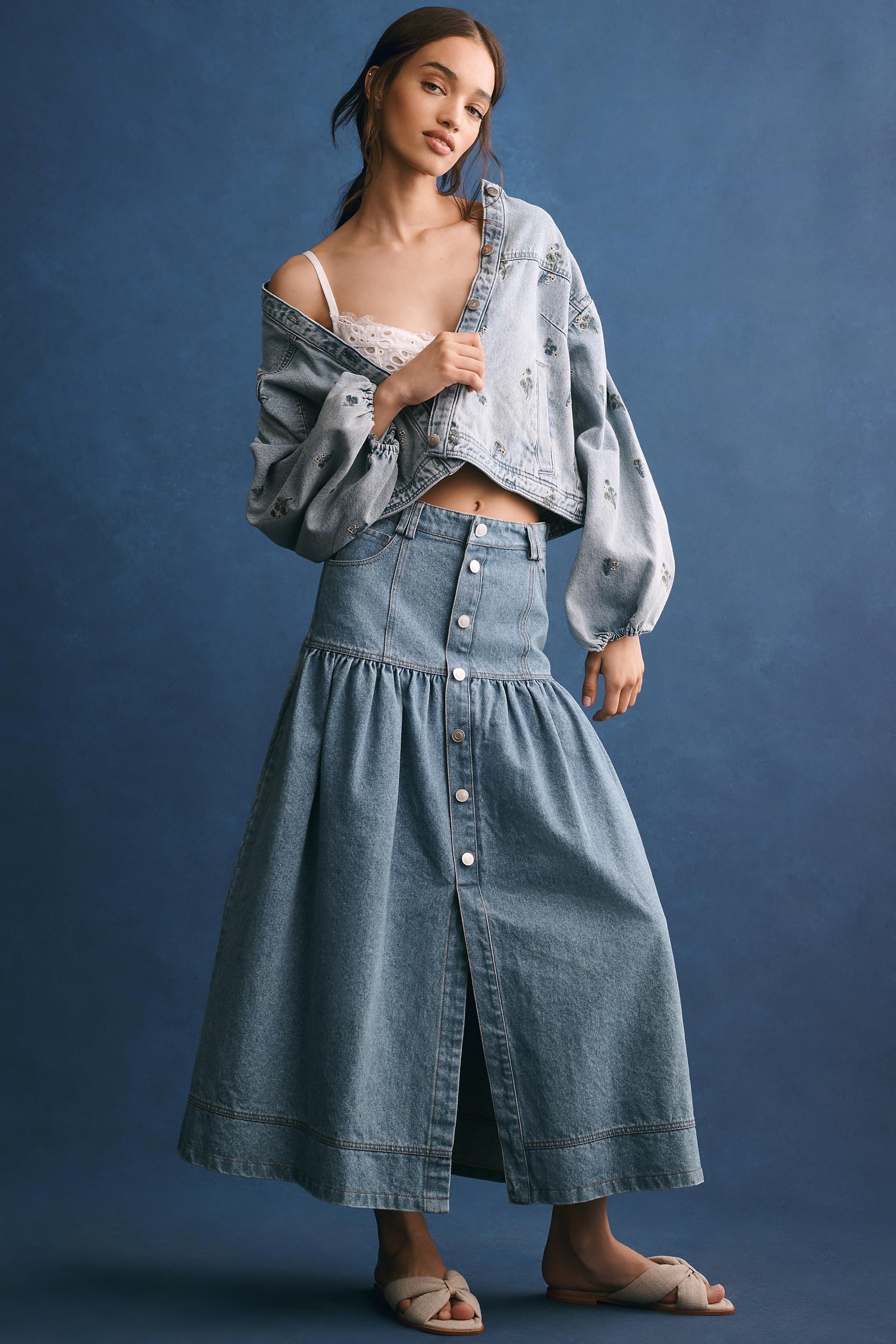 Anthropologie Embroidered Denim Casual, Blue, , large image number 1