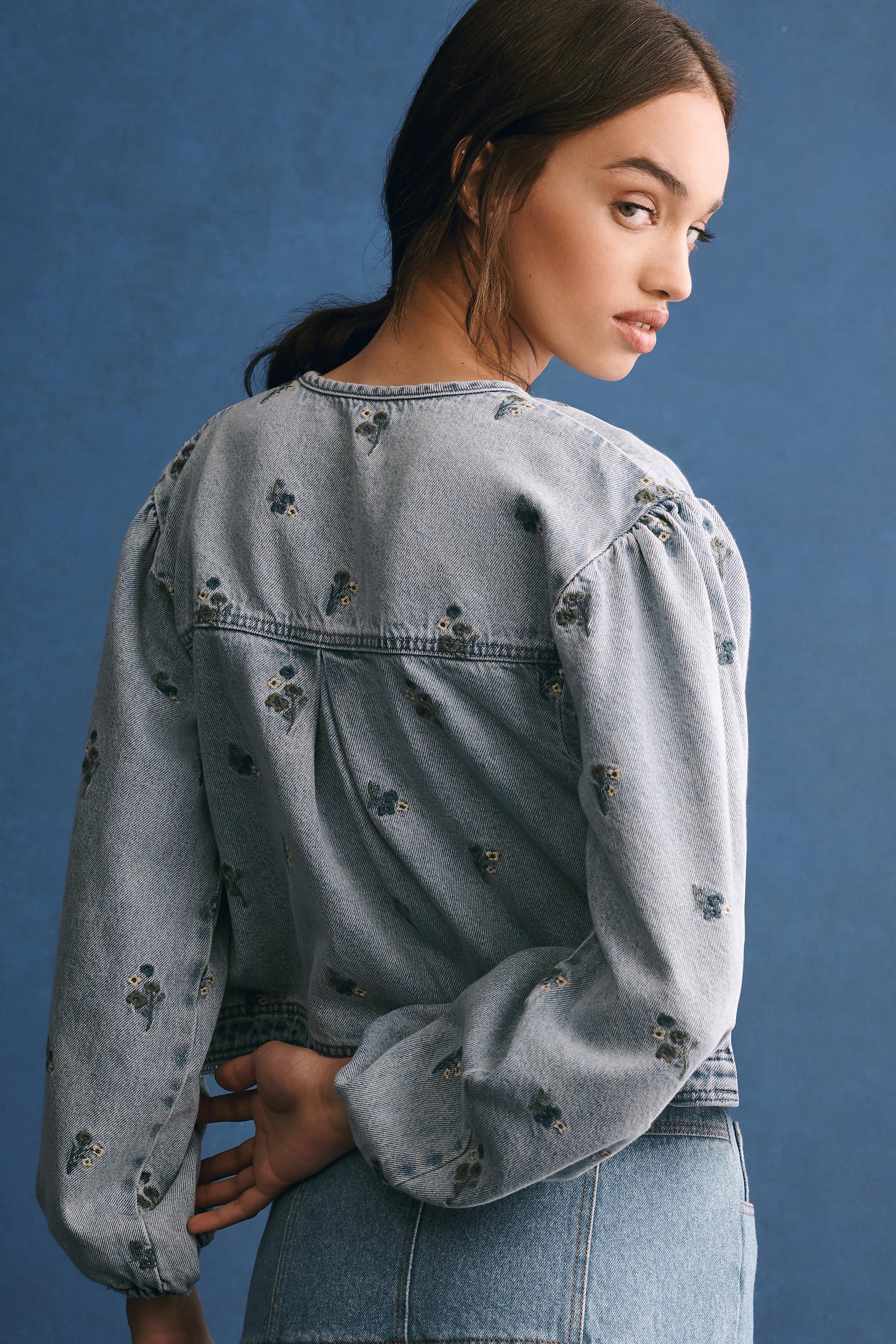 Anthropologie Embroidered Denim Casual, Blue, , large image number 2