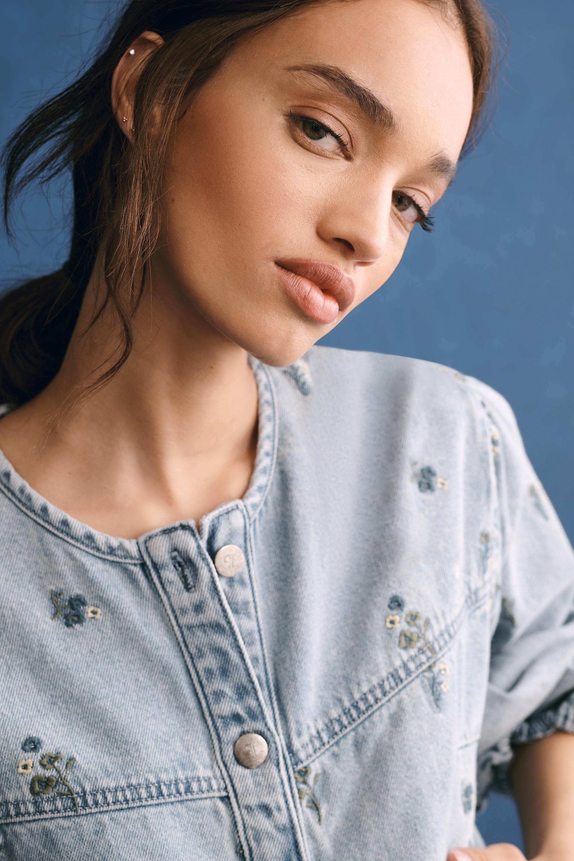 Anthropologie Embroidered Denim Casual, Blue, , large image number 3