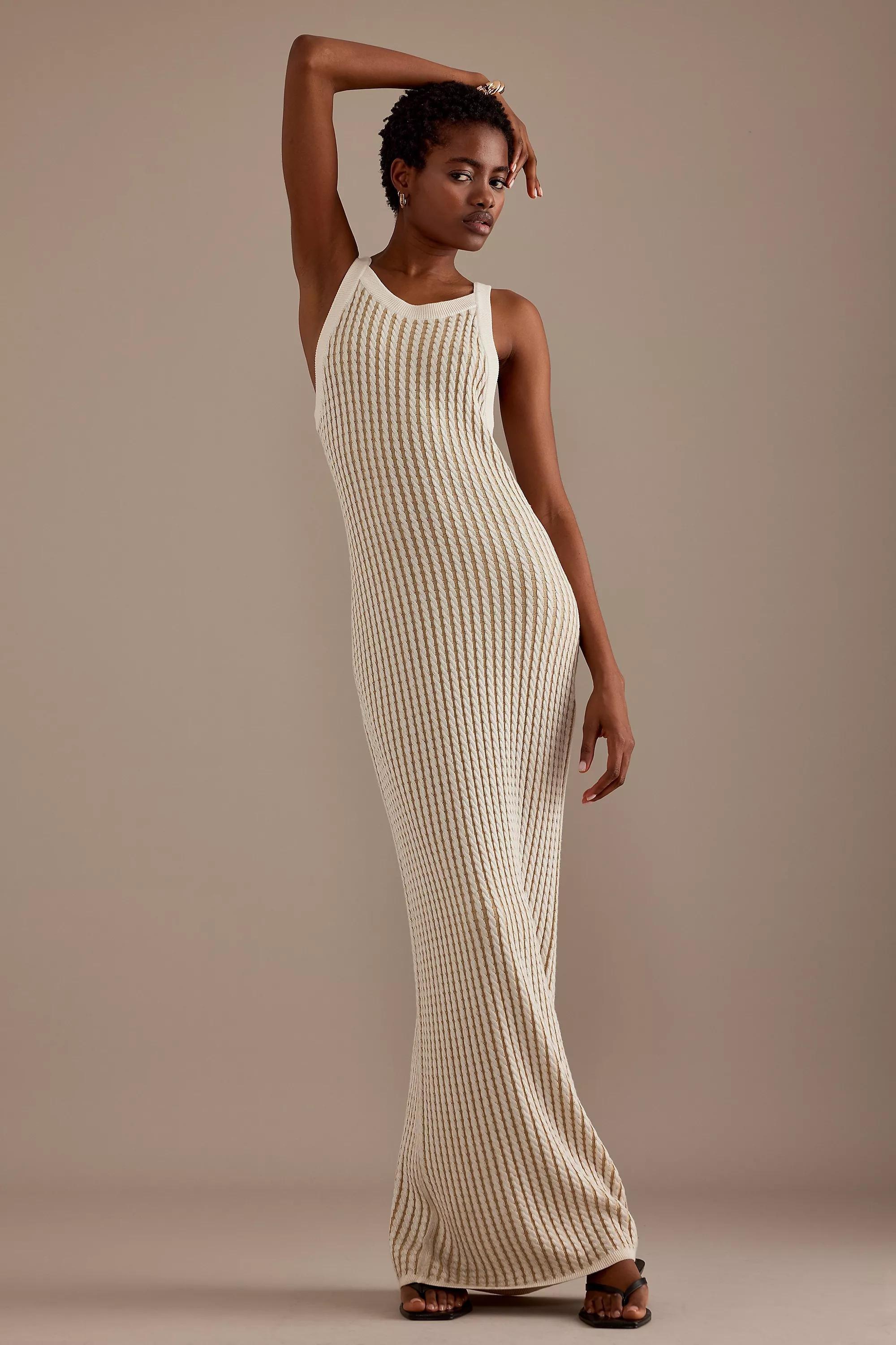 Sleeveless Knit Maxi Dress, Cream, , large image number 0