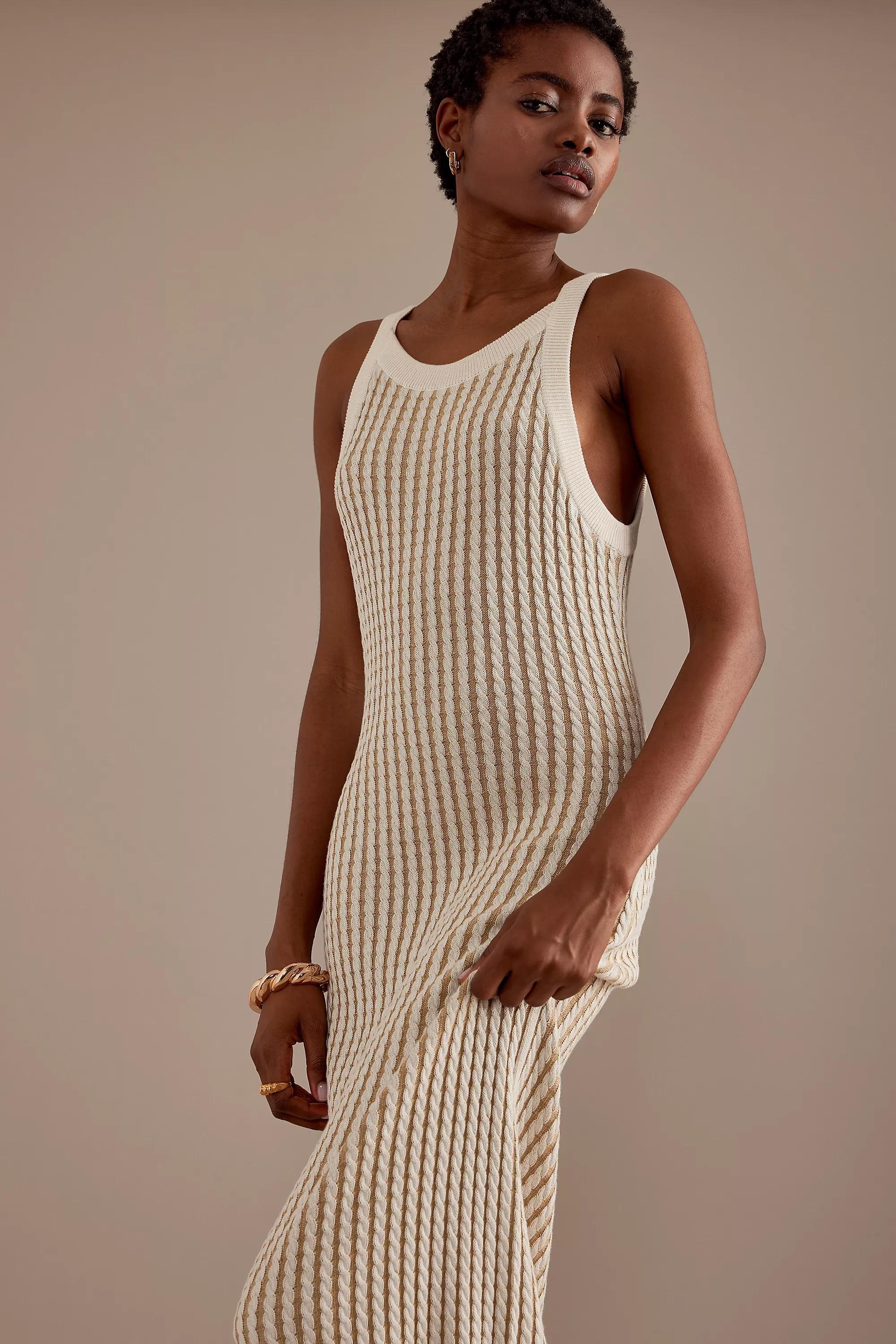 Sleeveless Knit Maxi Dress, Cream, , large image number 3