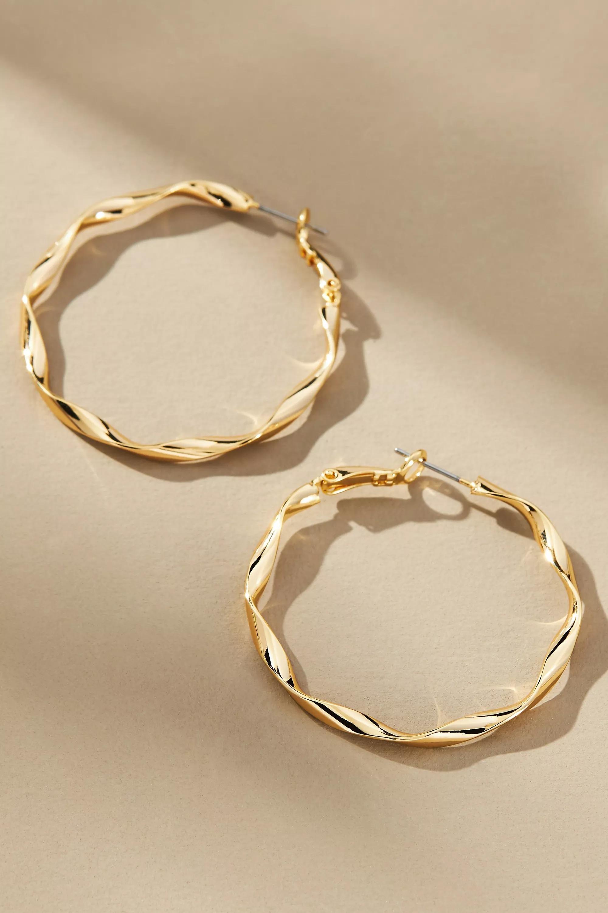 14K Gold-Plated Twisted Hoop Earrings, A501_0070, large image number 0