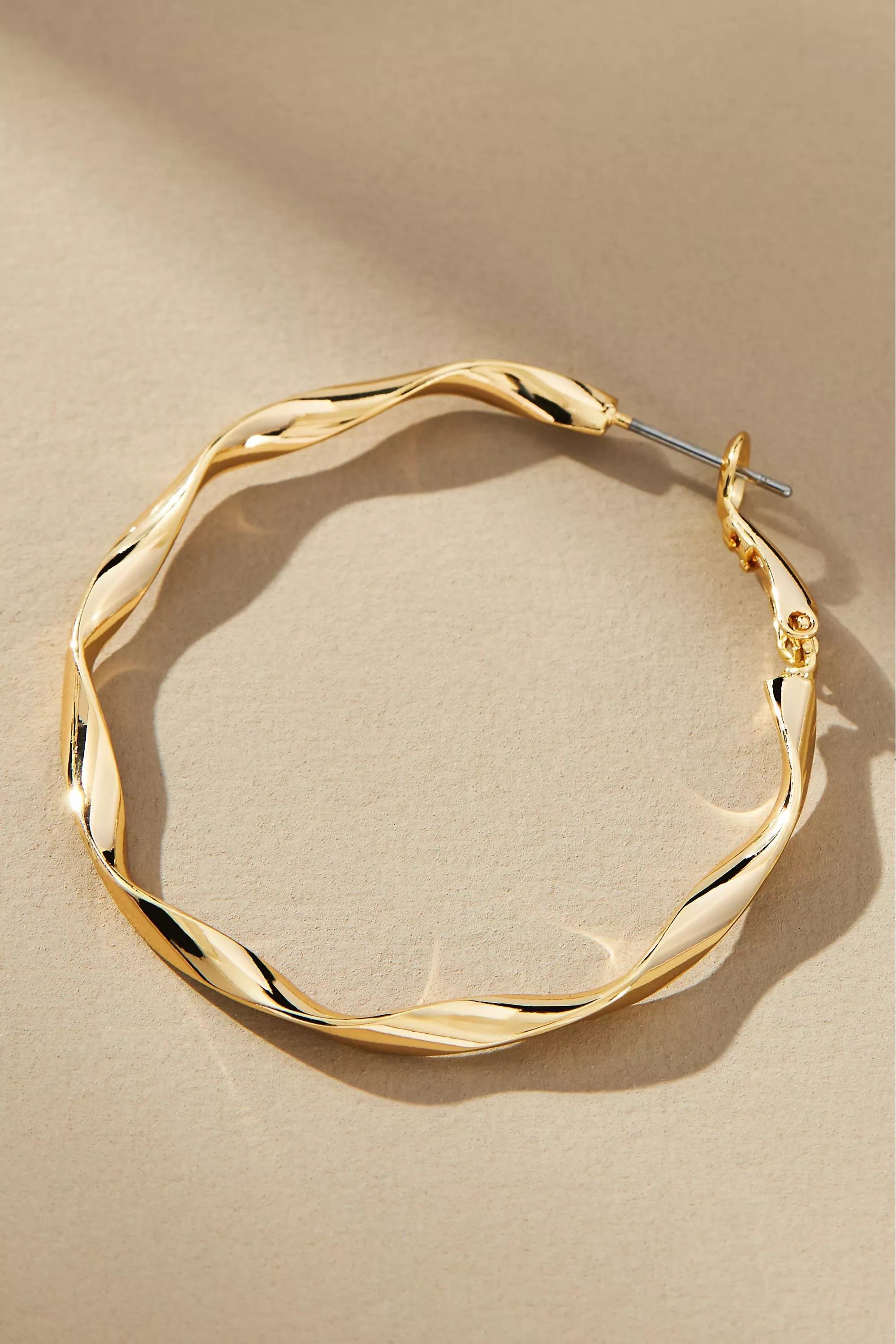 14K Gold-Plated Twisted Hoop Earrings, A501_0070, large image number 1