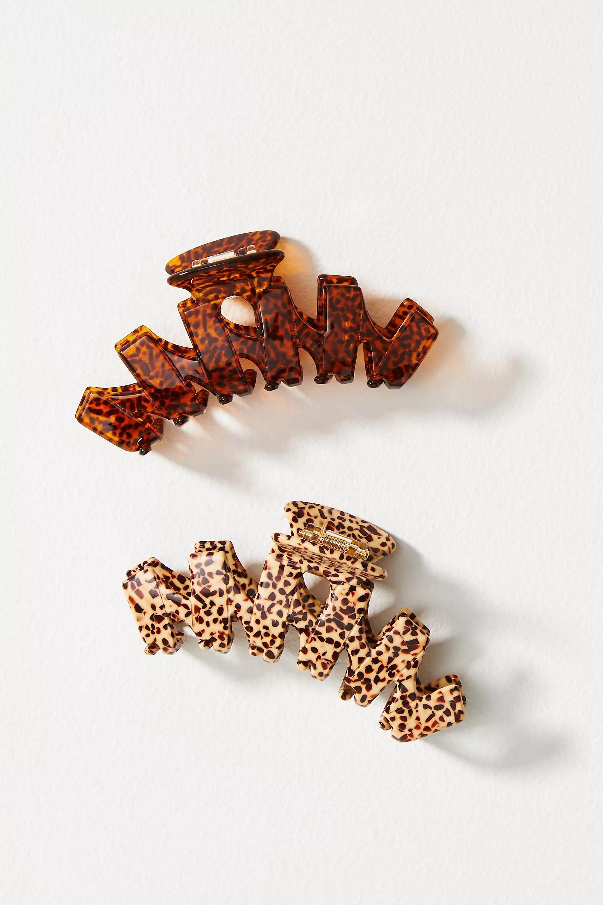 Zigzag Claw Hair Clips, Set Of 2, Brown, , medium