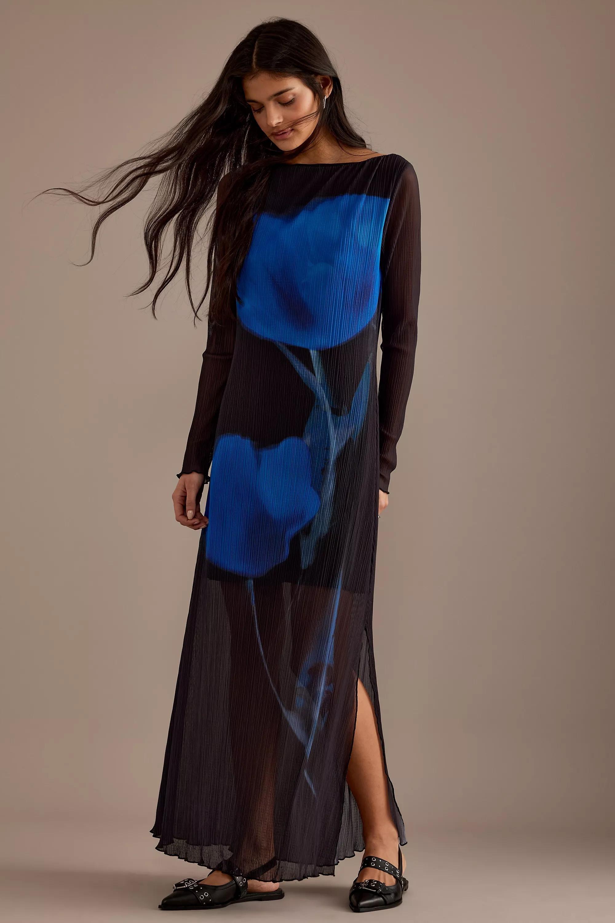 By Anthropologie Blue Tulip Long-Sleeve Plisse Maxi Dress, Black, , large image number 0