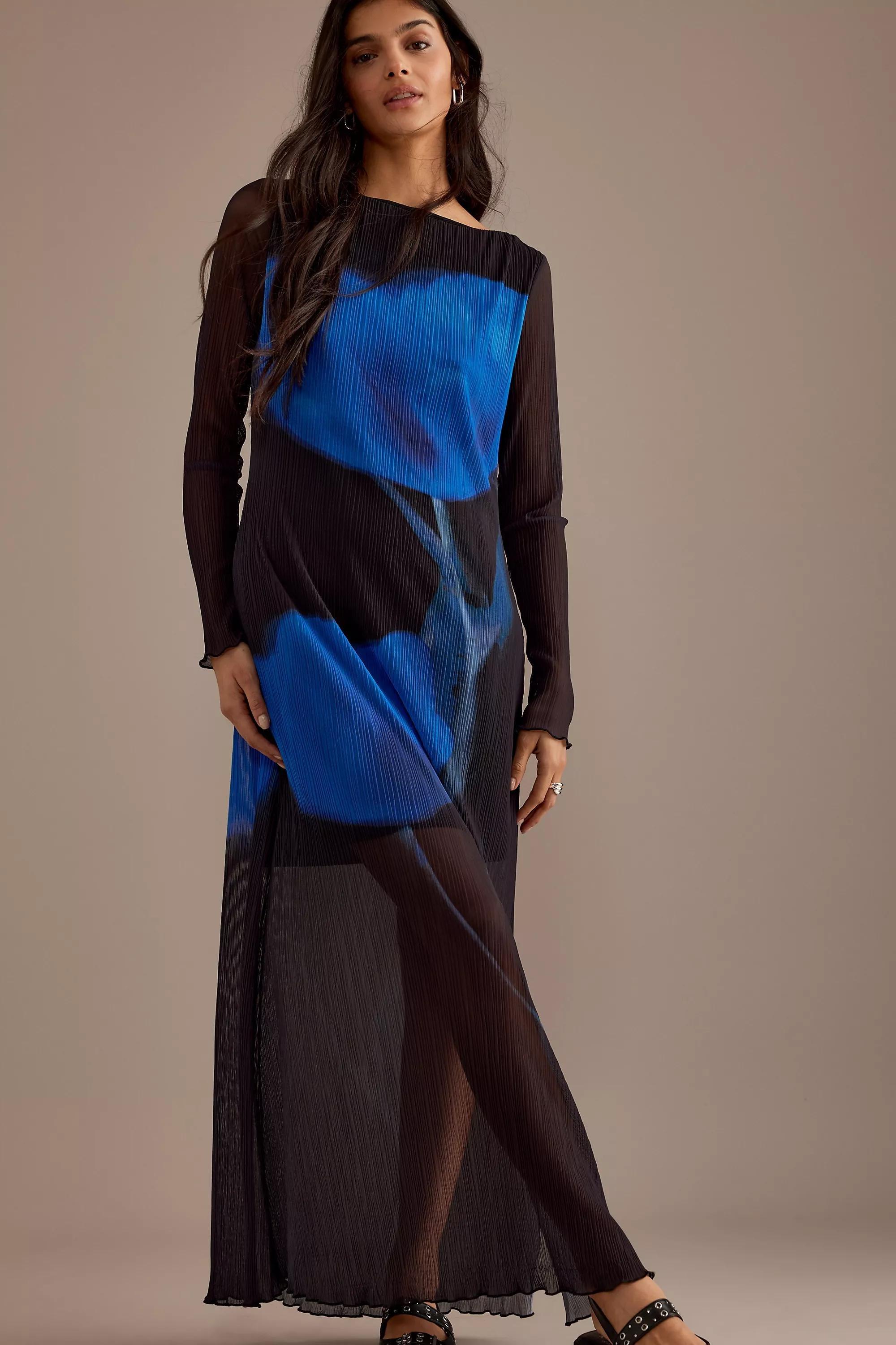 By Anthropologie Blue Tulip Long-Sleeve Plisse Maxi Dress, Black, , large image number 1