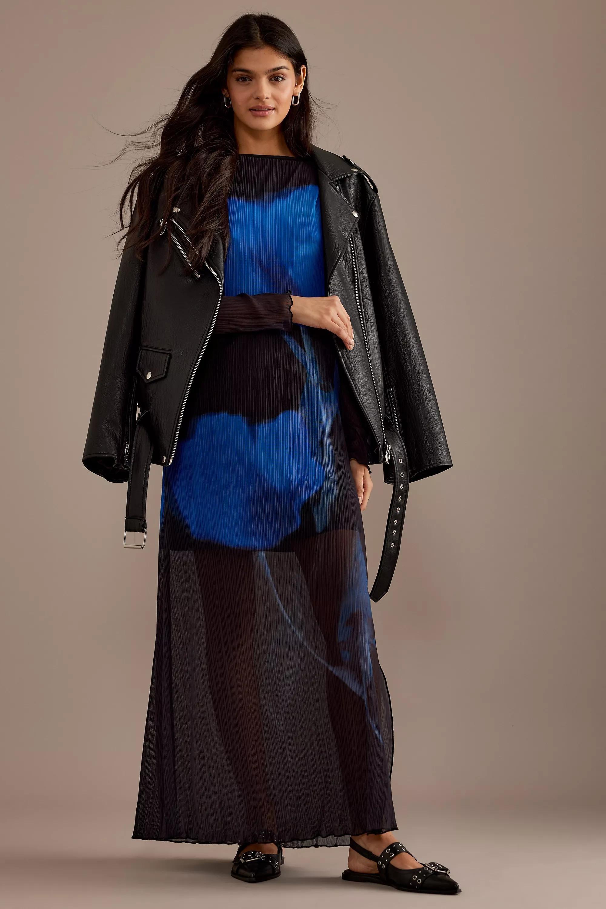 By Anthropologie Blue Tulip Long-Sleeve Plisse Maxi Dress, Black, , large image number 2