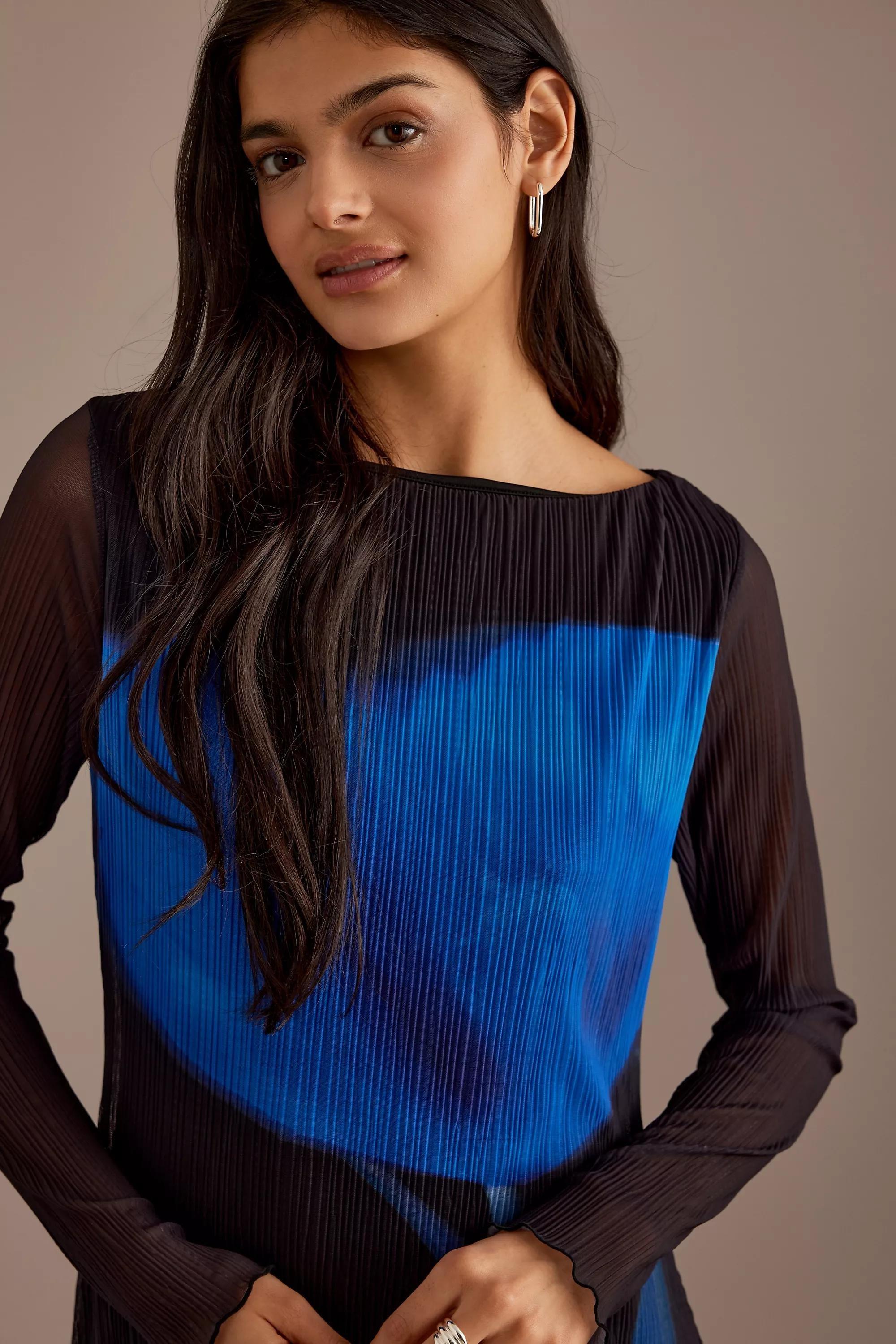 By Anthropologie Blue Tulip Long-Sleeve Plisse Maxi Dress, Black, , large image number 4