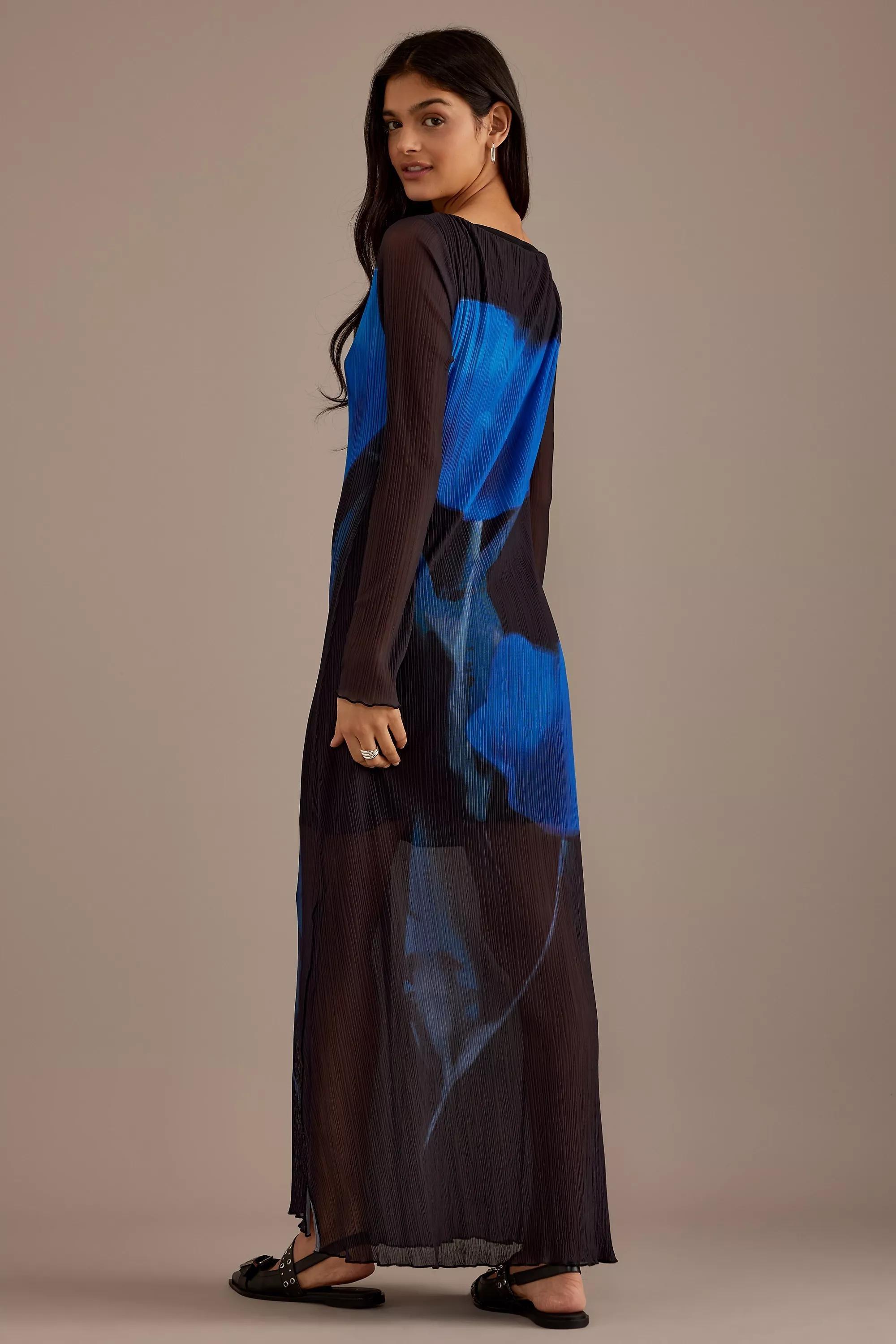 By Anthropologie Blue Tulip Long-Sleeve Plisse Maxi Dress, Black, , large image number 5