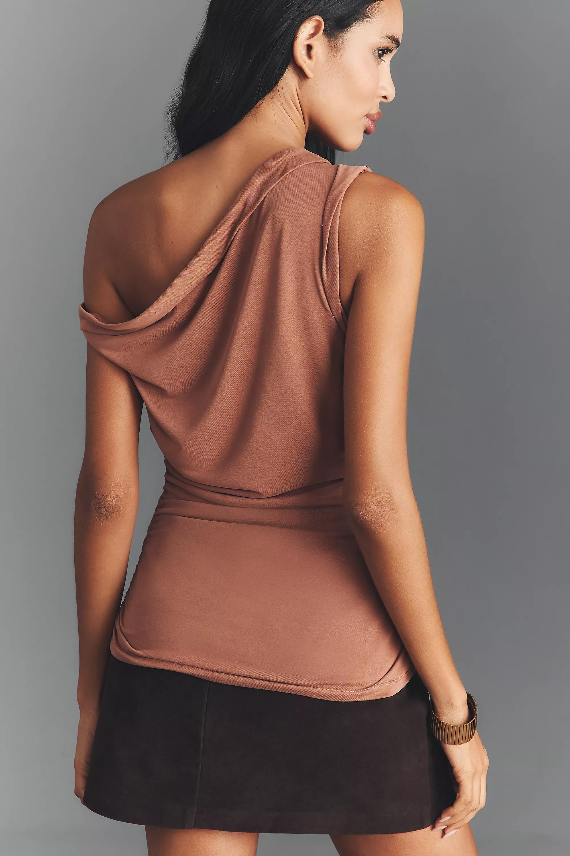 By Pilcro One-Shoulder Top, Brown, A501_0020, large image number 1