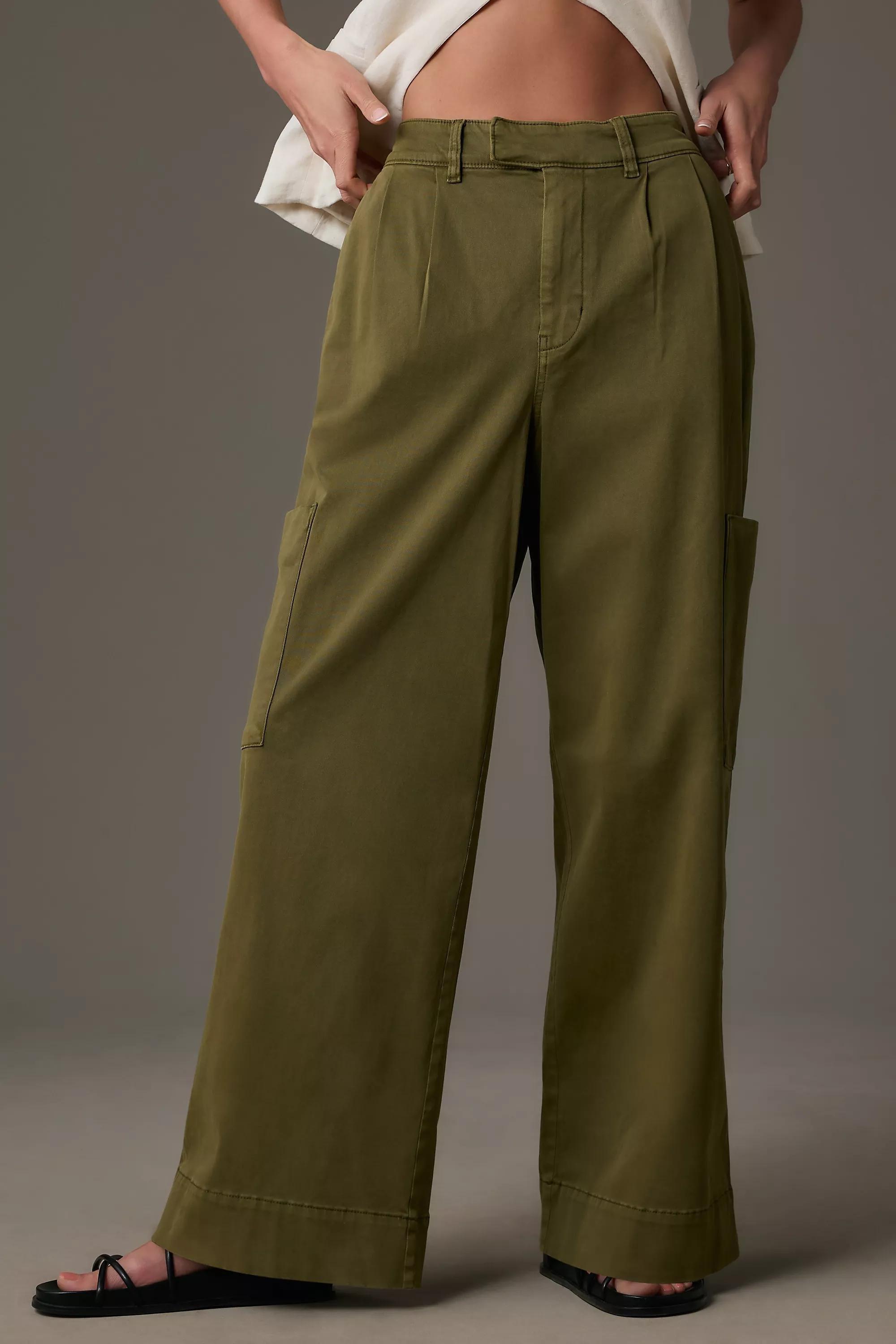 Pilcro Pleated Wide-Leg Cargo Pants, Khaki, , large image number 1