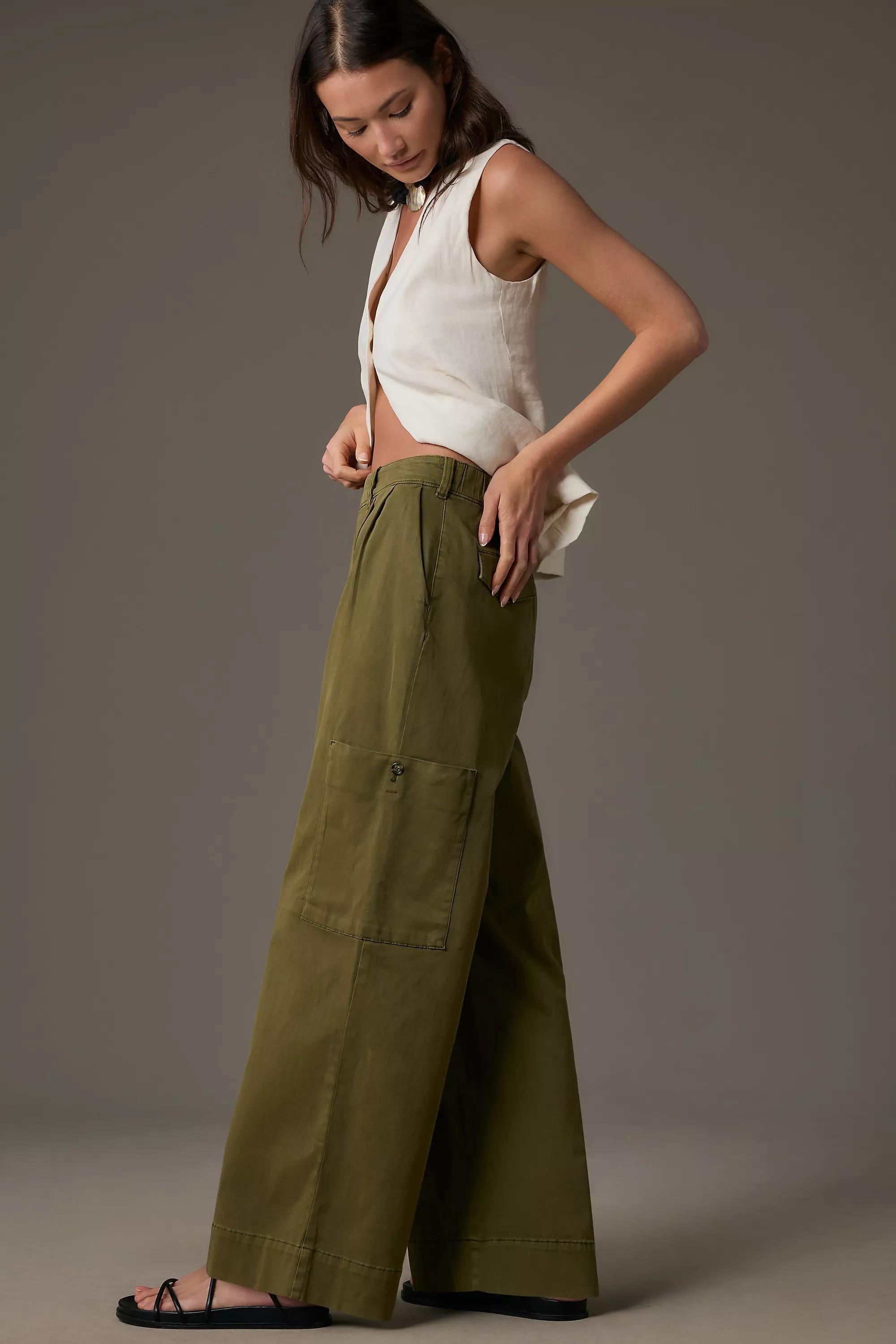 Pilcro Pleated Wide-Leg Cargo Pants, Khaki, , large image number 3