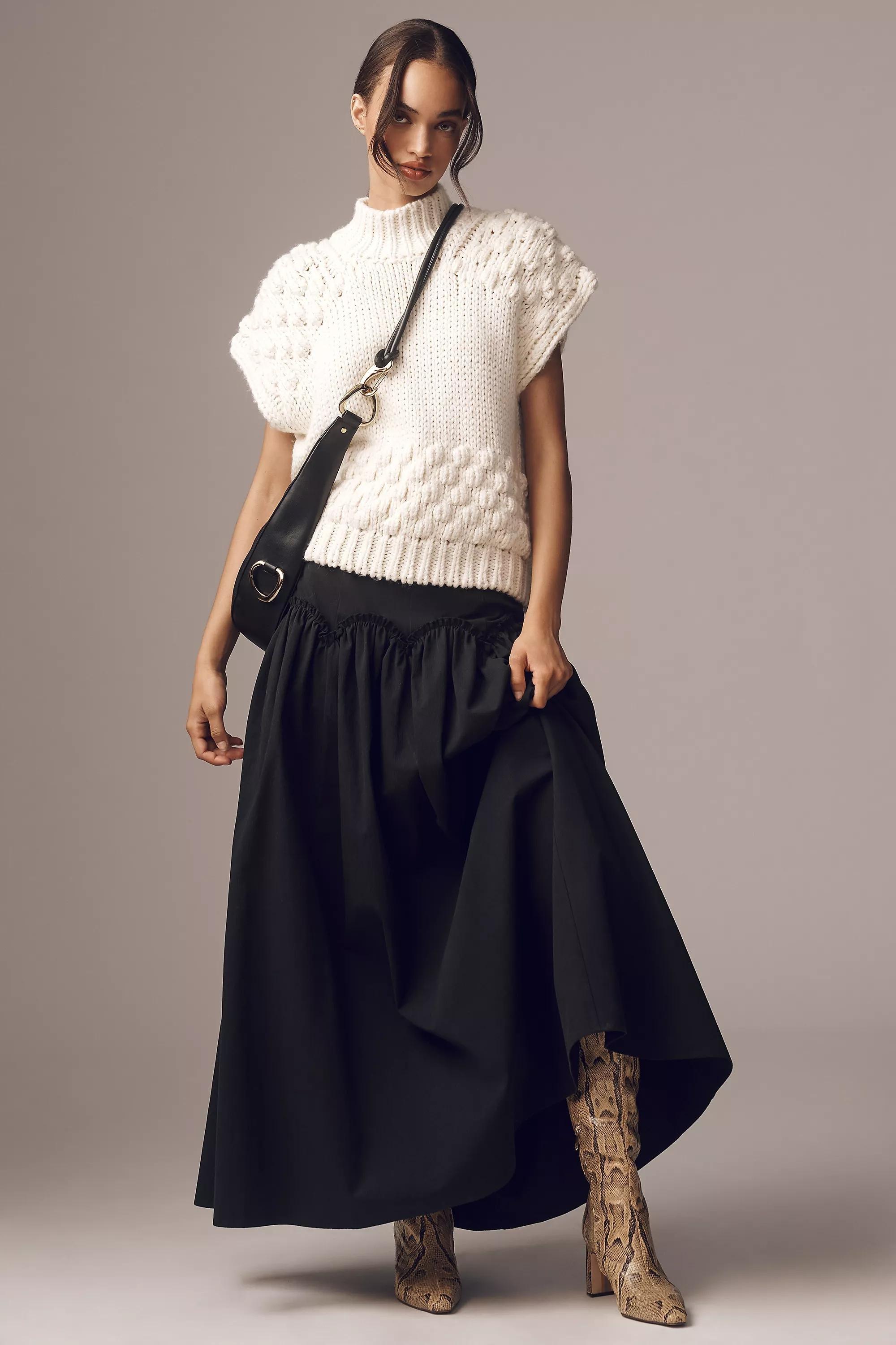 Mare Mare X Anthropologie Basque-Waist Maxi Skirt, Black, , large image number 0