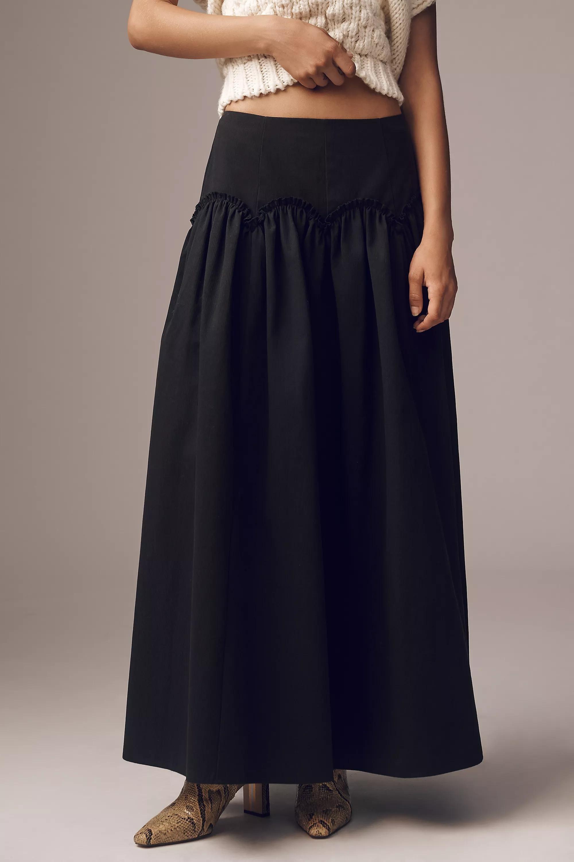 Mare Mare X Anthropologie Basque-Waist Maxi Skirt, Black, , large image number 1