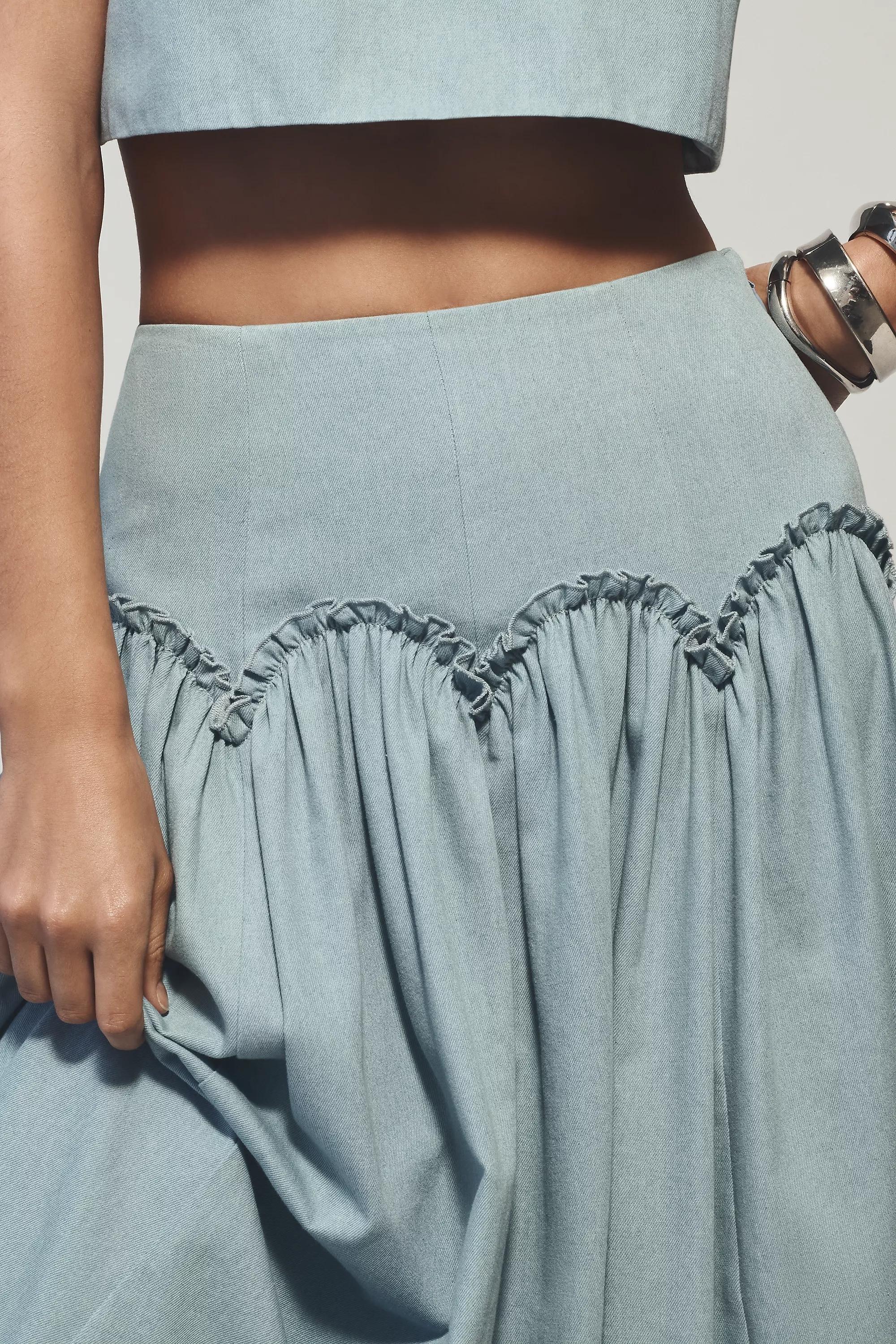 By Anthropologie Basque-Waist Maxi Skirt, Blue, , large image number 3