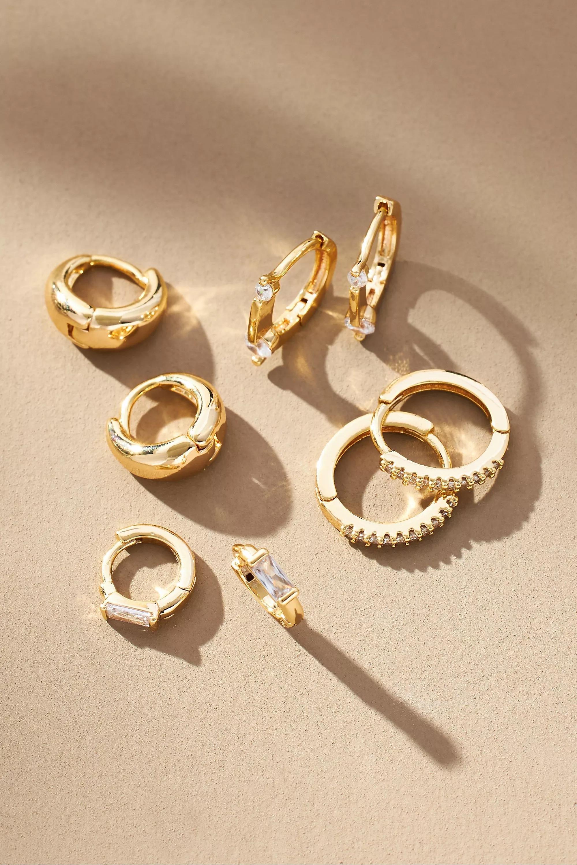 Assorted Huggie Hoop Earrings, Set Of 4, Gold, A501_0070, large image number 0