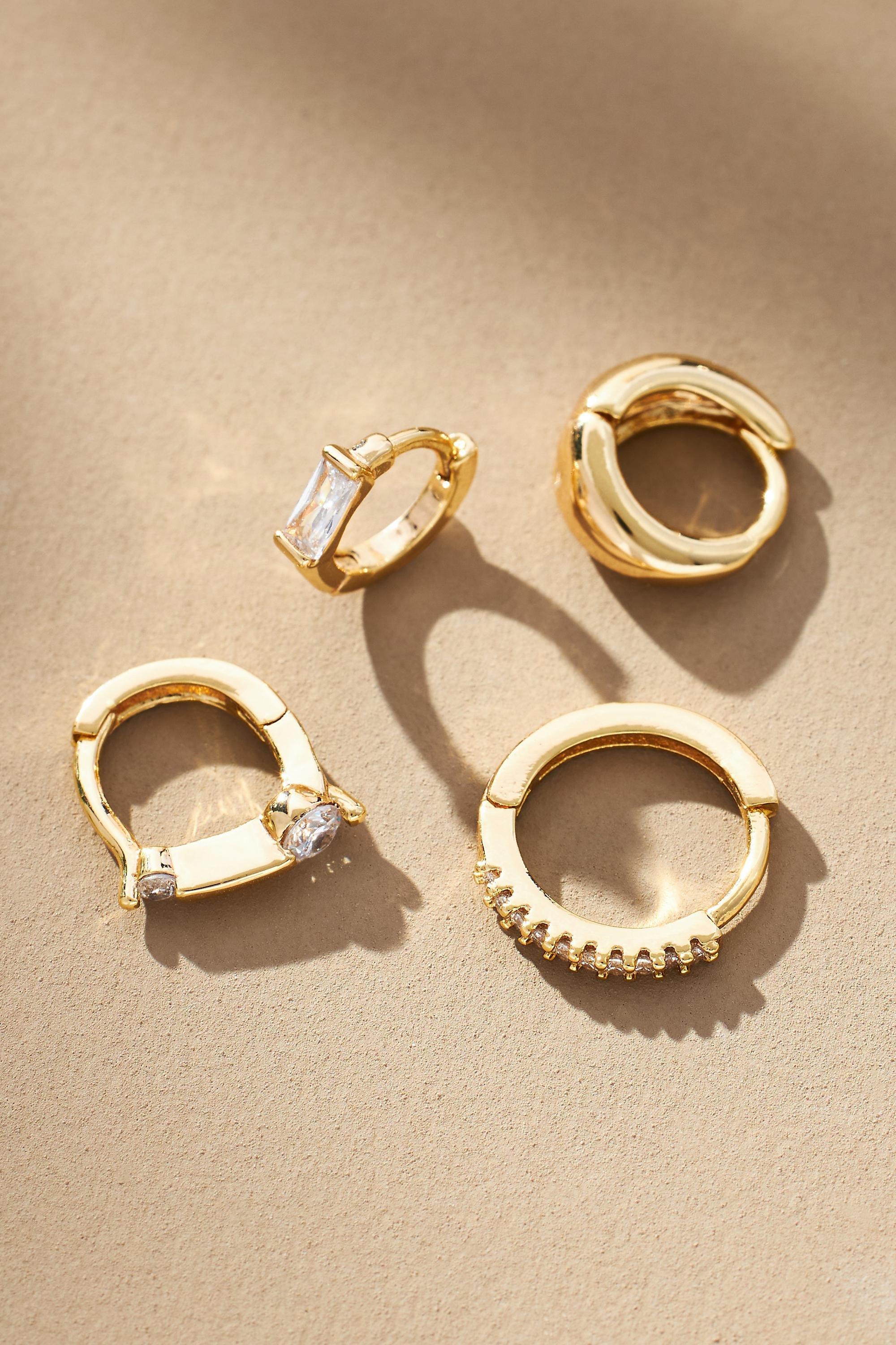 Assorted Huggie Hoop Earrings, Set Of 4, Gold, A501_0070, large image number 1