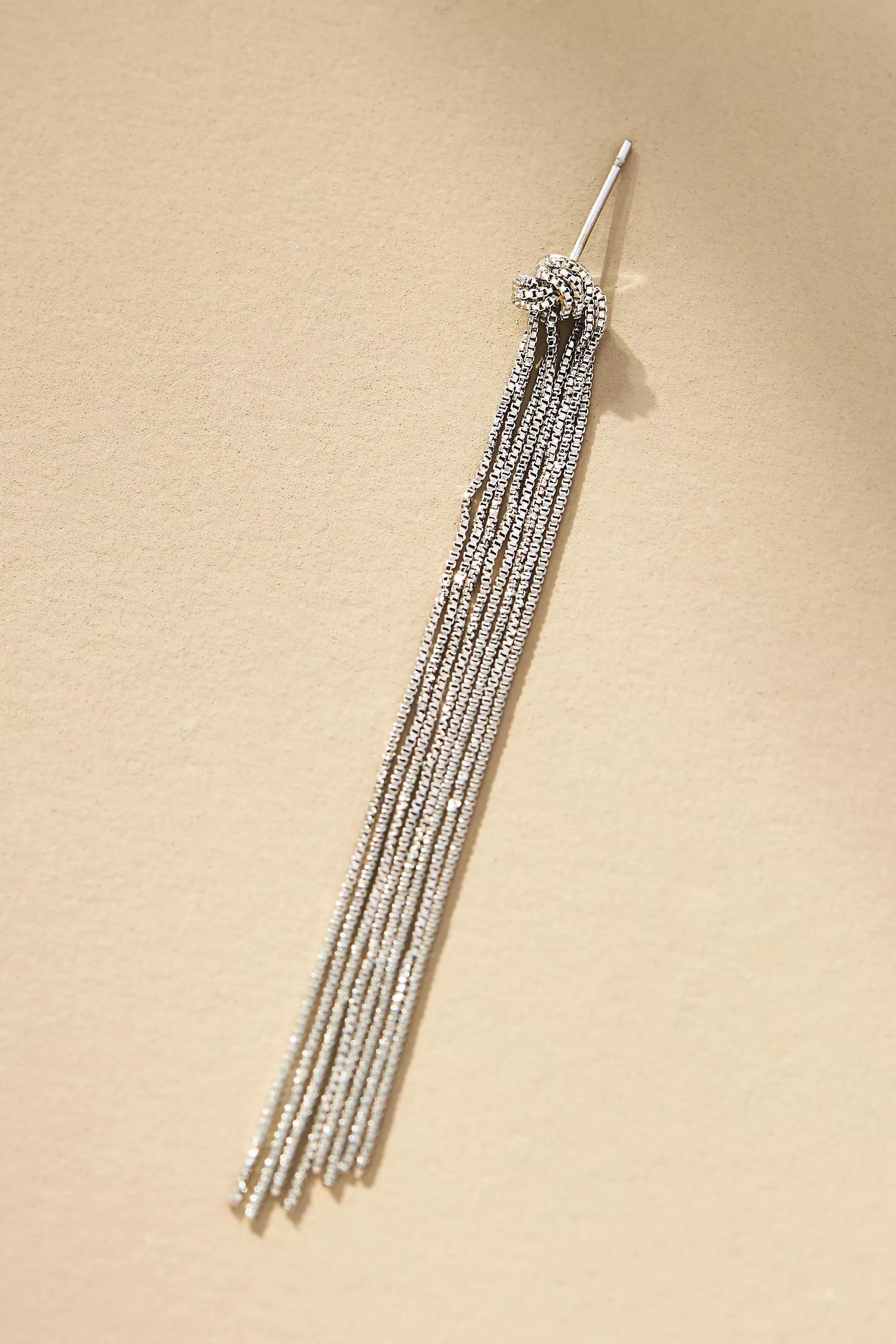 Knotted Chain Fringe Drop Earrings, Silver, A501_0007, large image number 1