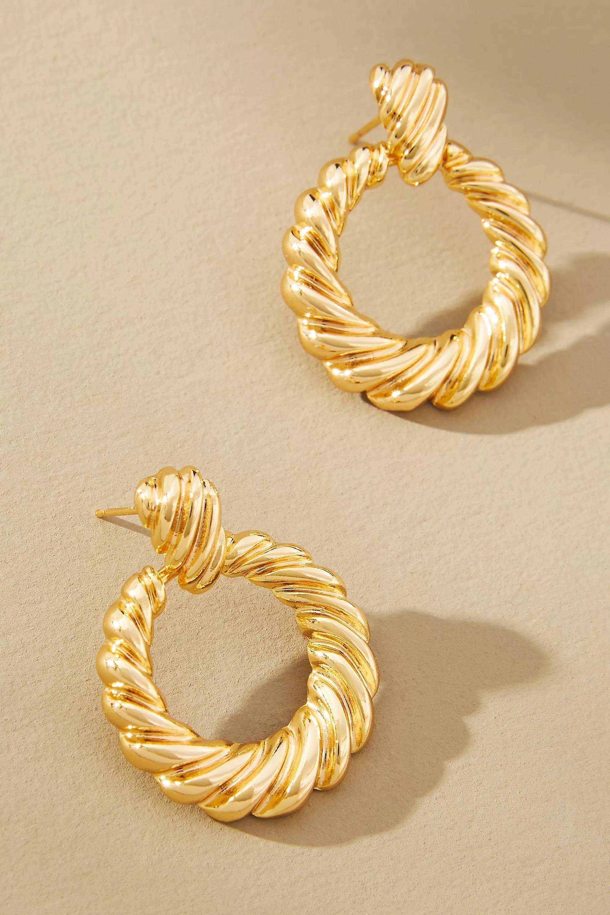 Ribbed Wave Hoop Earrings, Gold, A501_0070, large image number 0