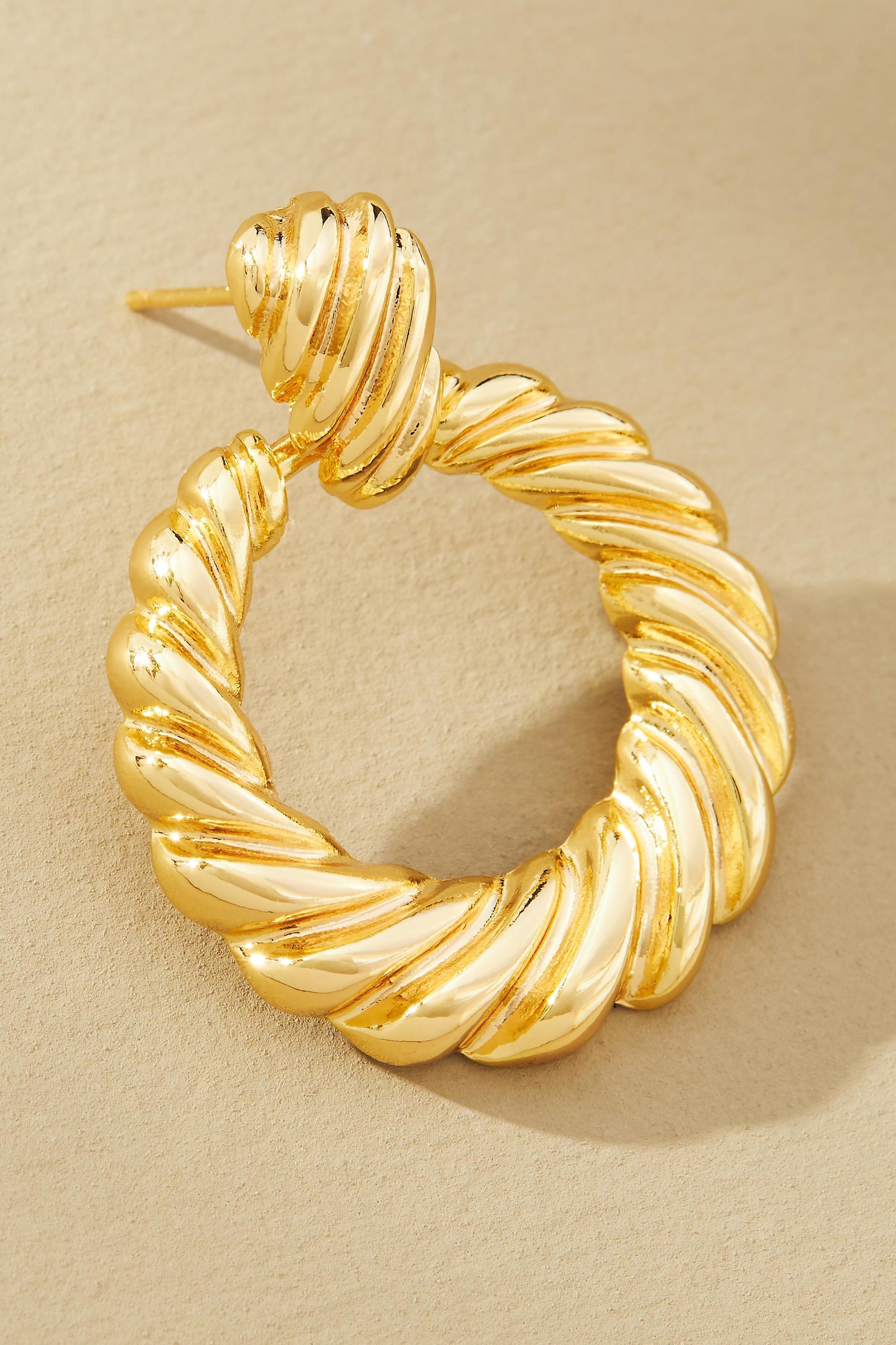 Ribbed Wave Hoop Earrings, Gold, A501_0070, large image number 1