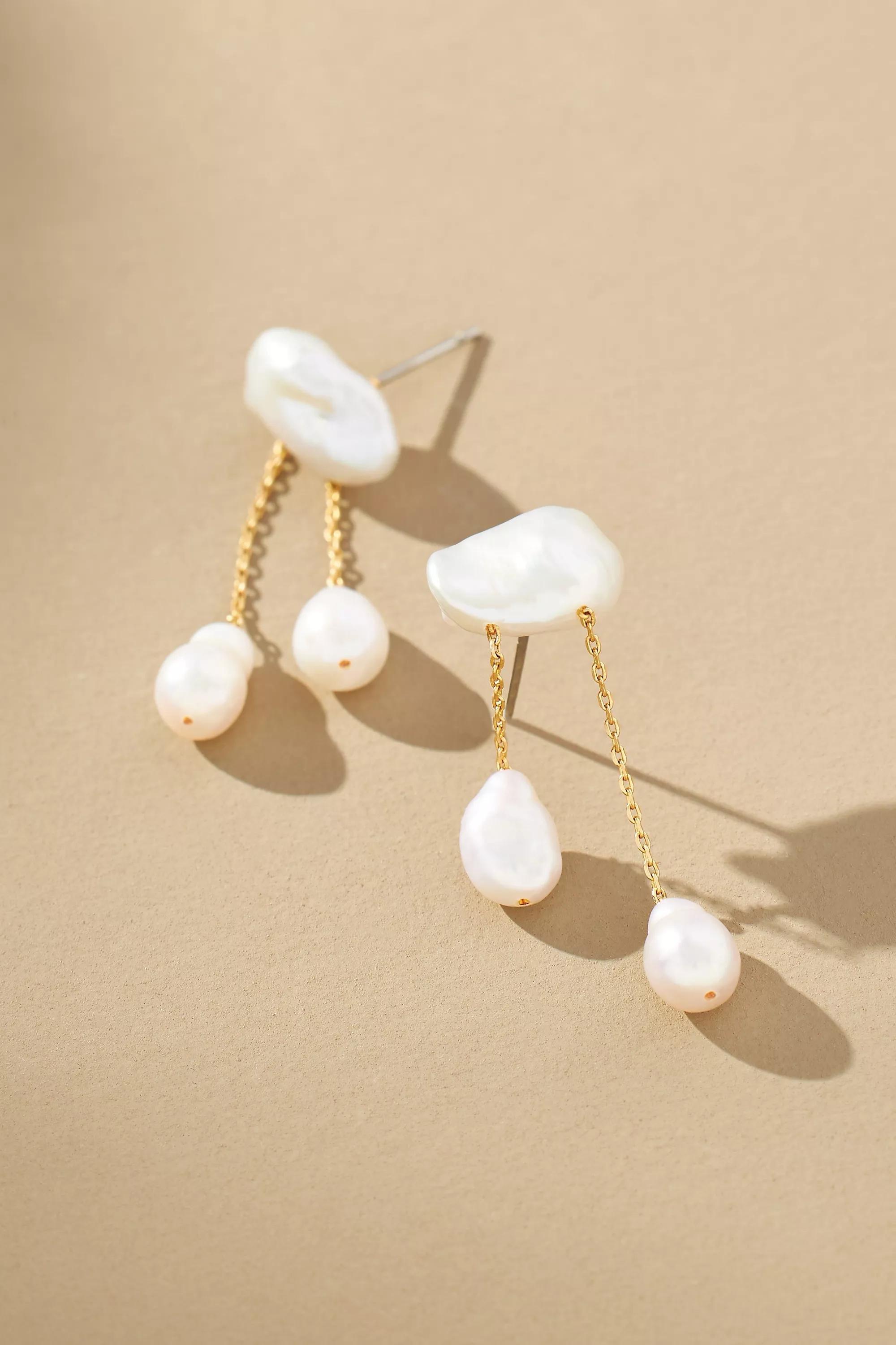 14K Gold-Plated Cloud Pearl Drop Earrings, Pearl, A501_0017, large image number 0