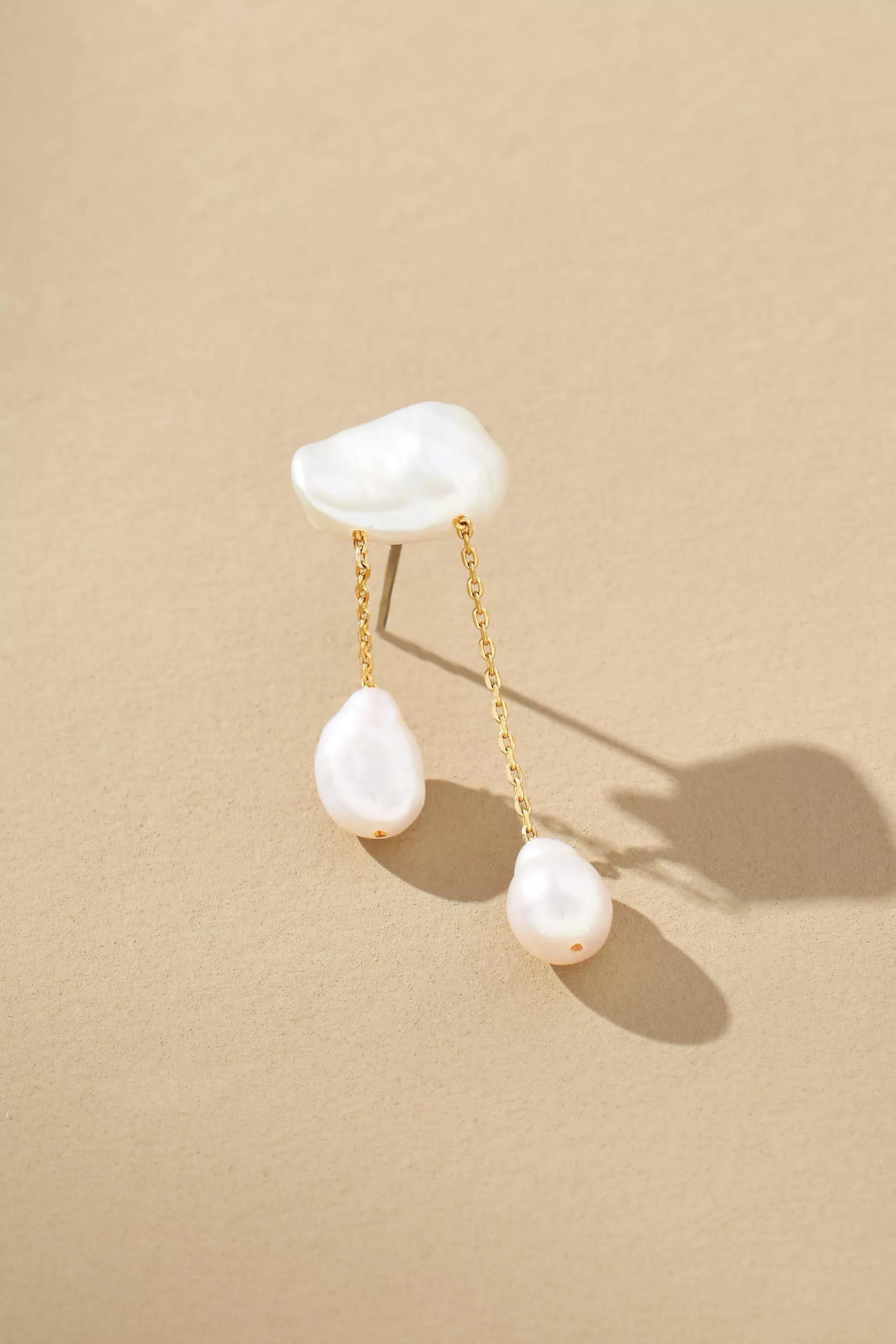 14K Gold-Plated Cloud Pearl Drop Earrings, Pearl, A501_0017, large image number 1