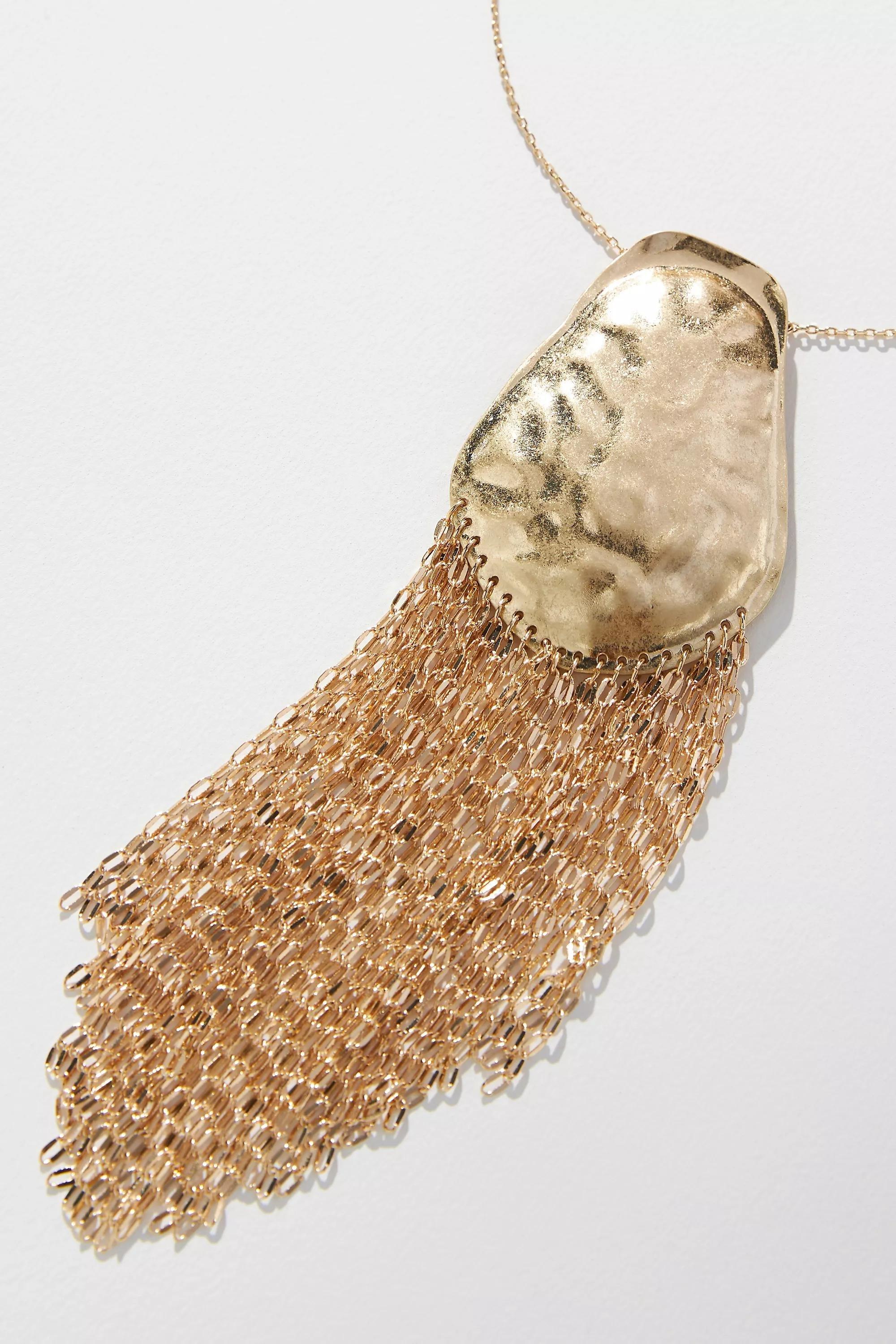 Chunky Stone Fringe Necklace, Gold, A501_0070, large image number 1