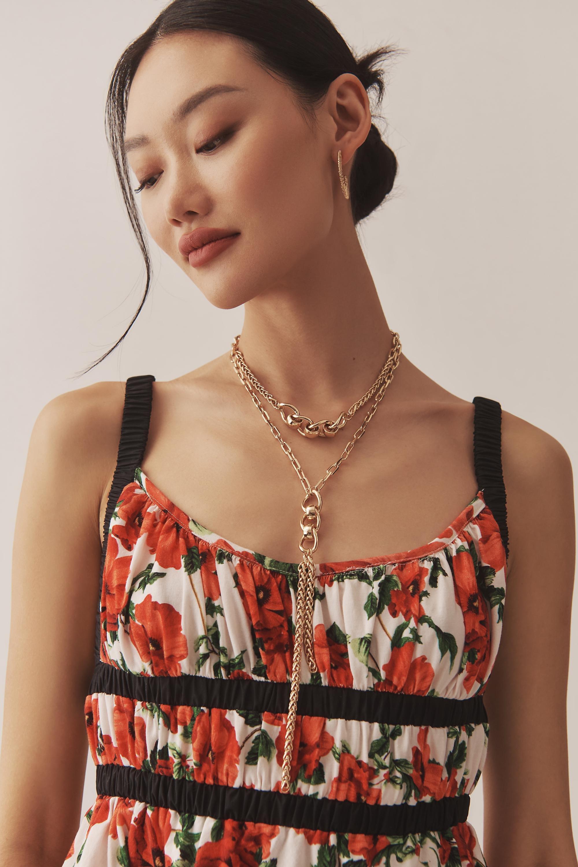 Layered Y-Neck Chain Necklace, Gold, A501_0070, large image number 0