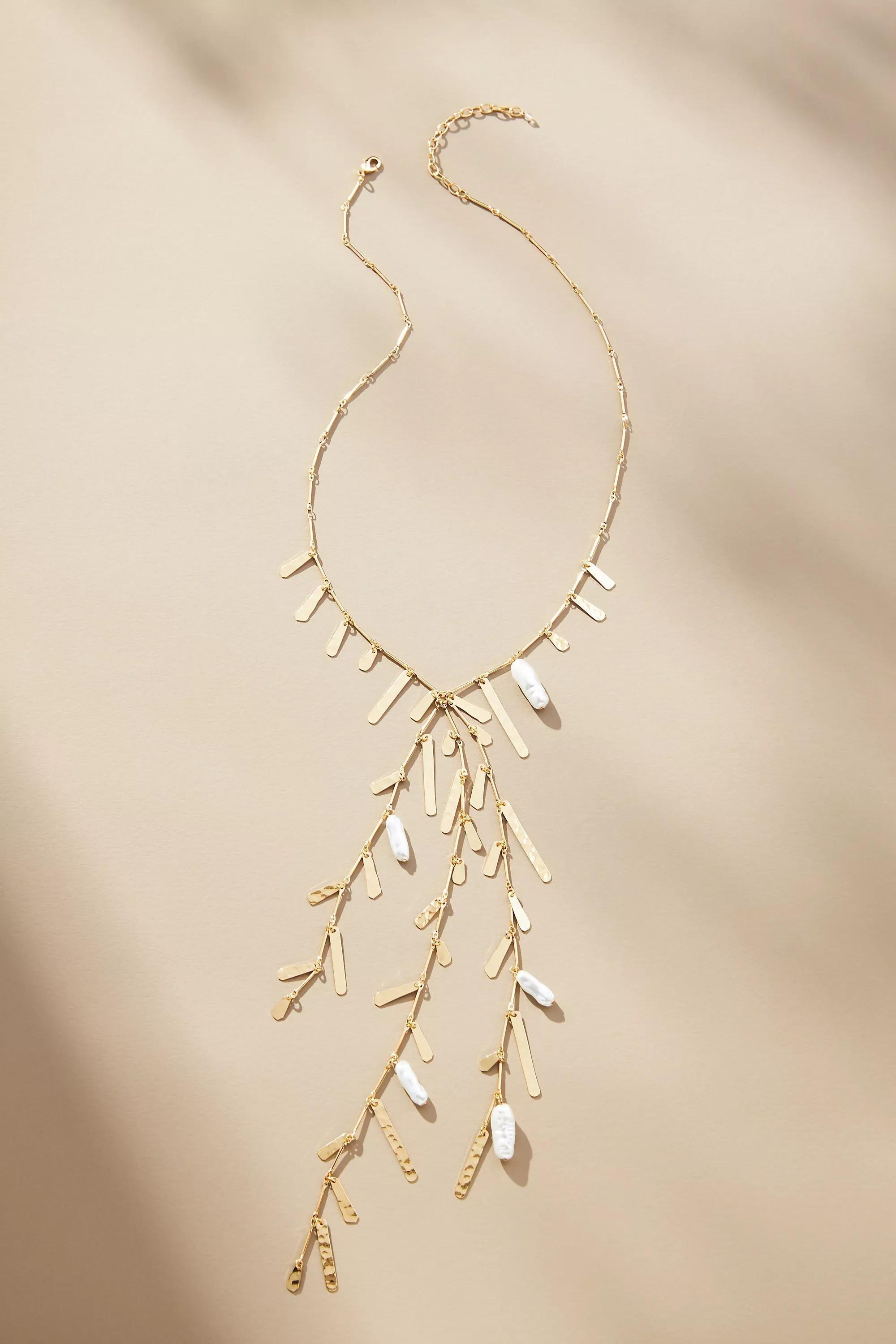 Boho Pearl Fringe Necklace, Gold, A501_0070, large image number 0