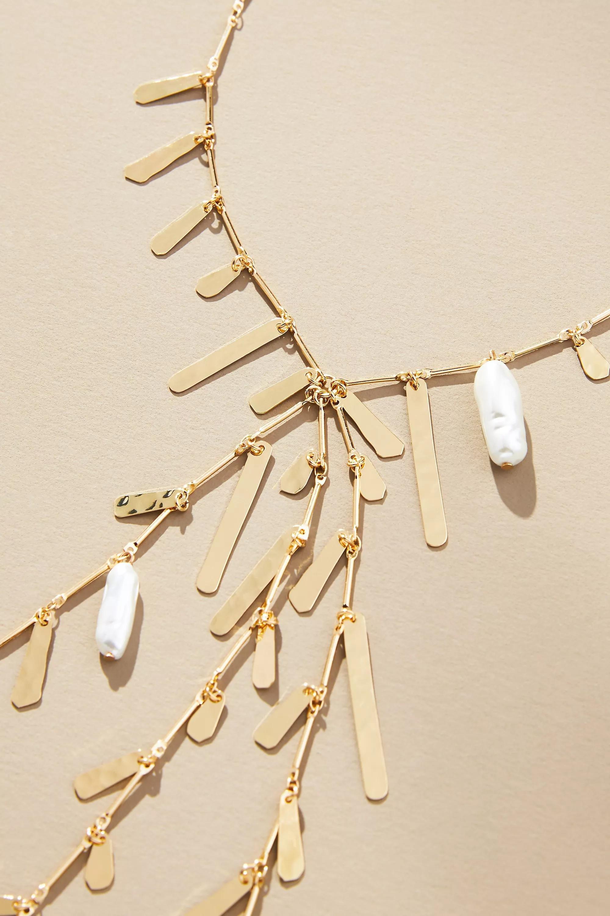 Boho Pearl Fringe Necklace, Gold, A501_0070, large image number 1